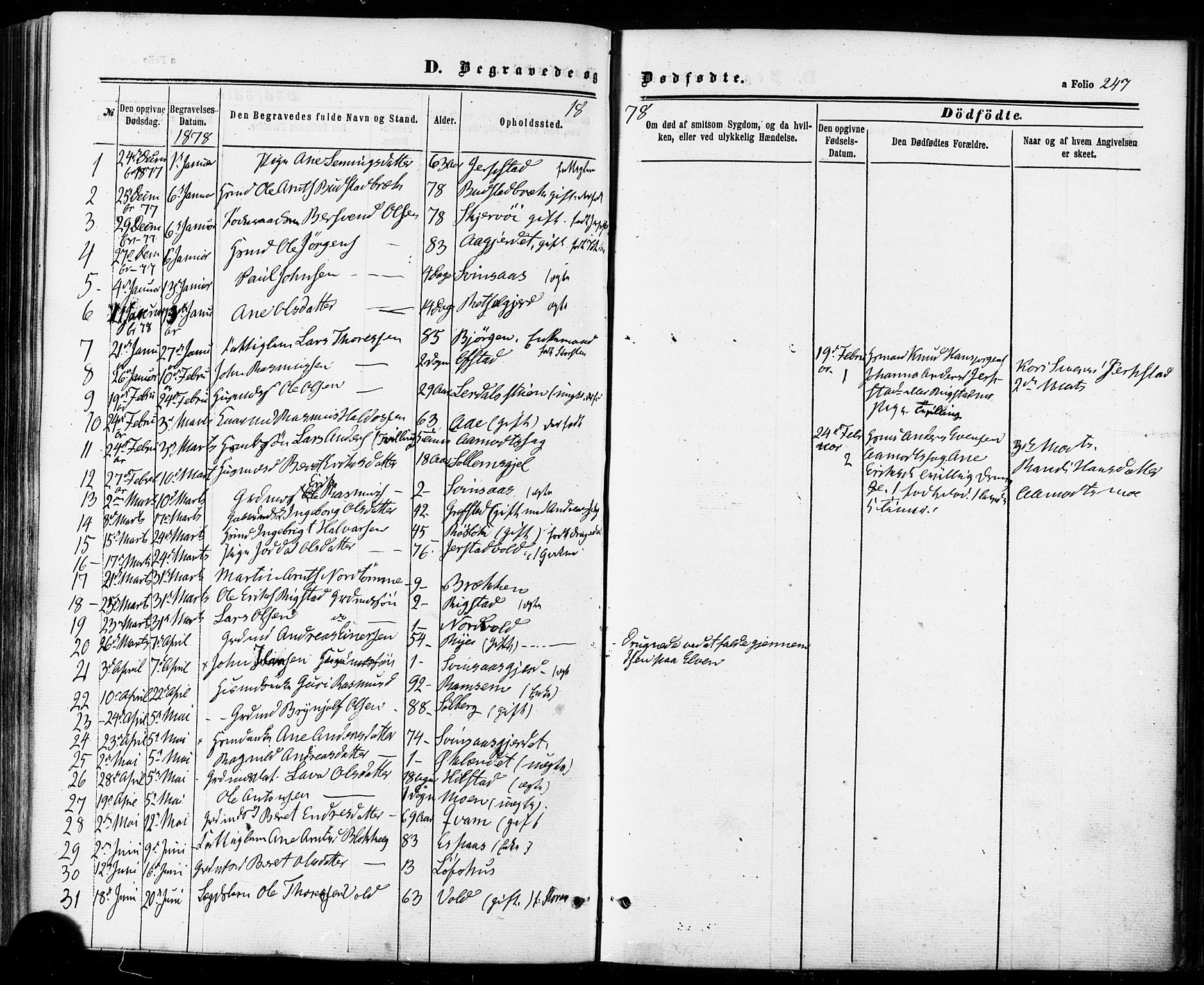 Ministerialprotokoller, klokkerbøker og fødselsregistre - Sør-Trøndelag, SAT/A-1456/672/L0856: Parish register (official) no. 672A08, 1861-1881, p. 247