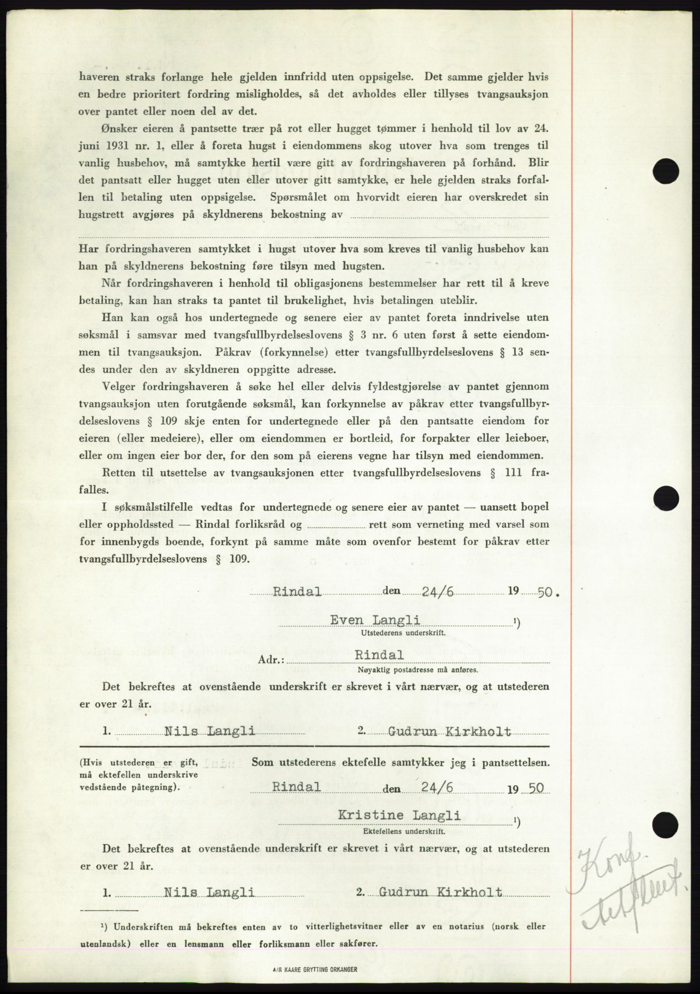 Nordmøre sorenskriveri, AV/SAT-A-4132/1/2/2Ca: Mortgage book no. B105, 1950-1950, Diary no: : 2221/1950