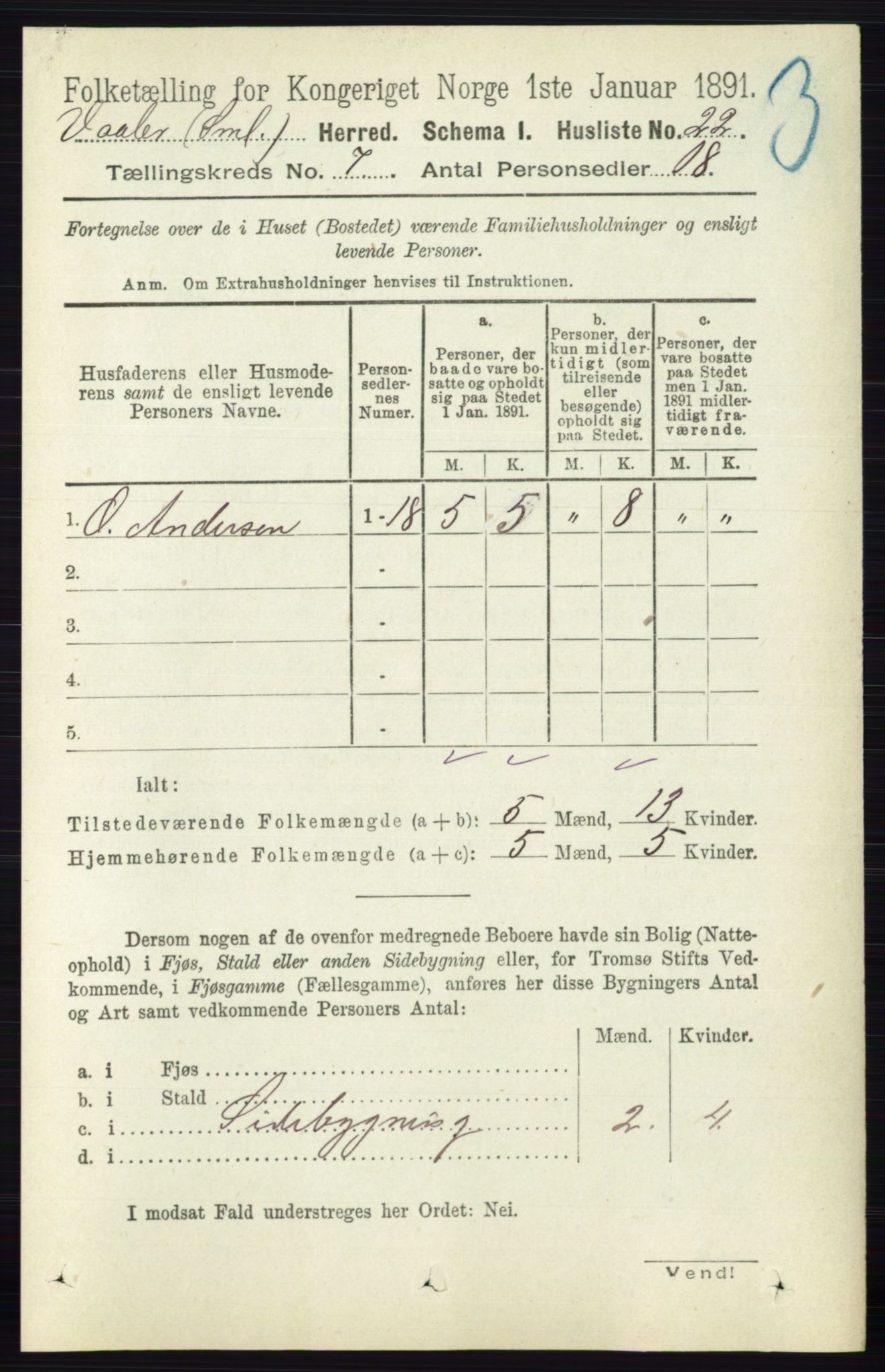 RA, 1891 census for 0137 Våler, 1891, p. 2819