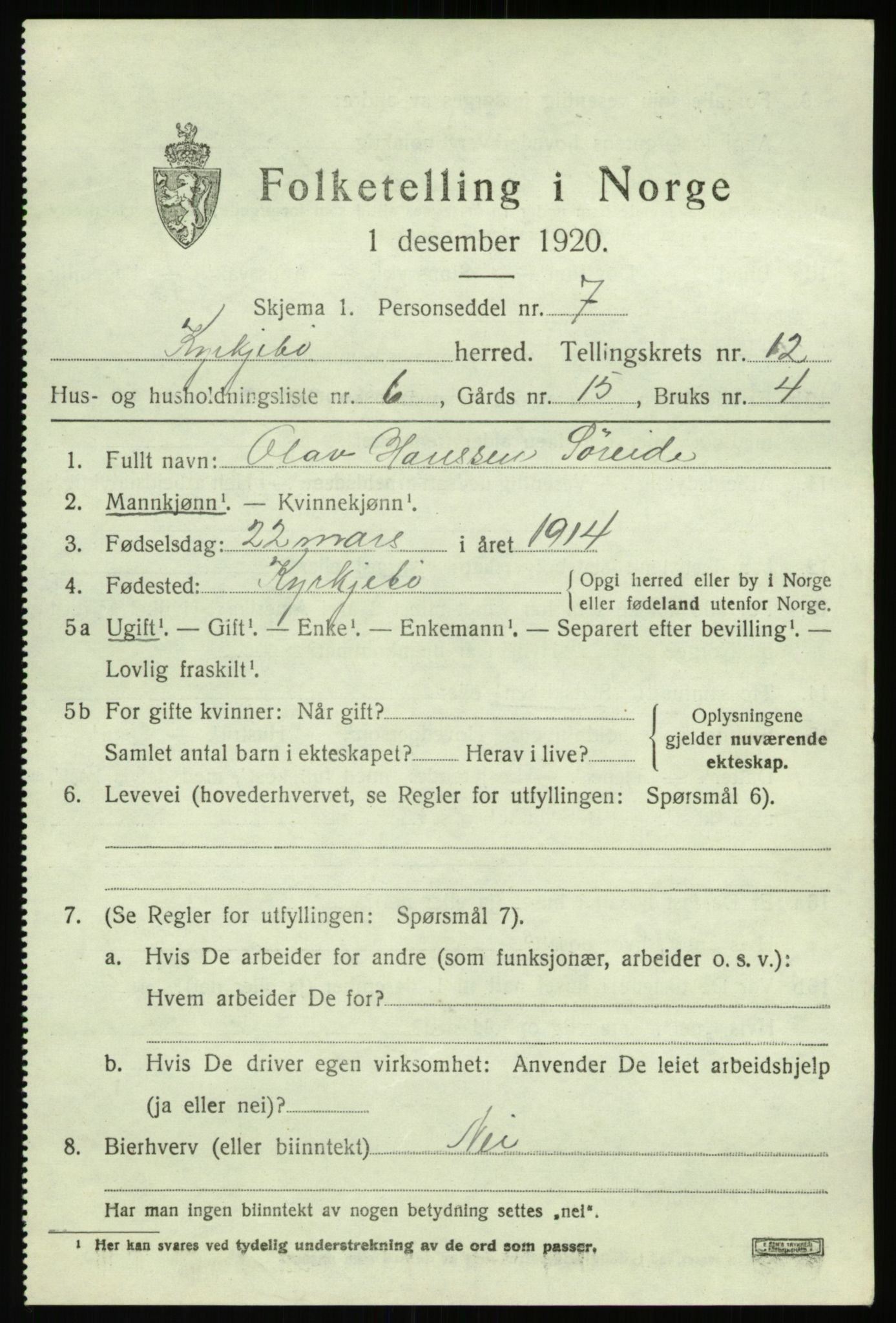 SAB, 1920 census for Kyrkjebø, 1920, p. 5963