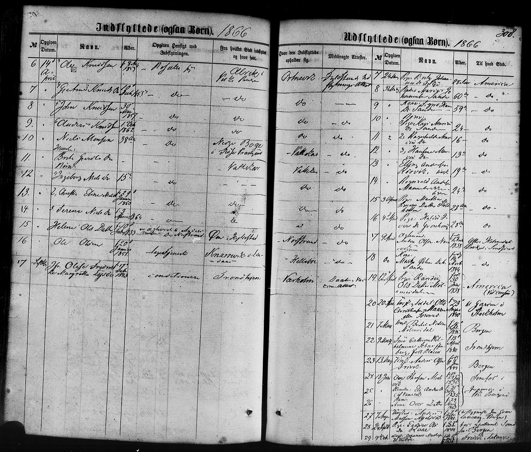 Lavik sokneprestembete, SAB/A-80901: Parish register (official) no. A 4, 1864-1881, p. 308