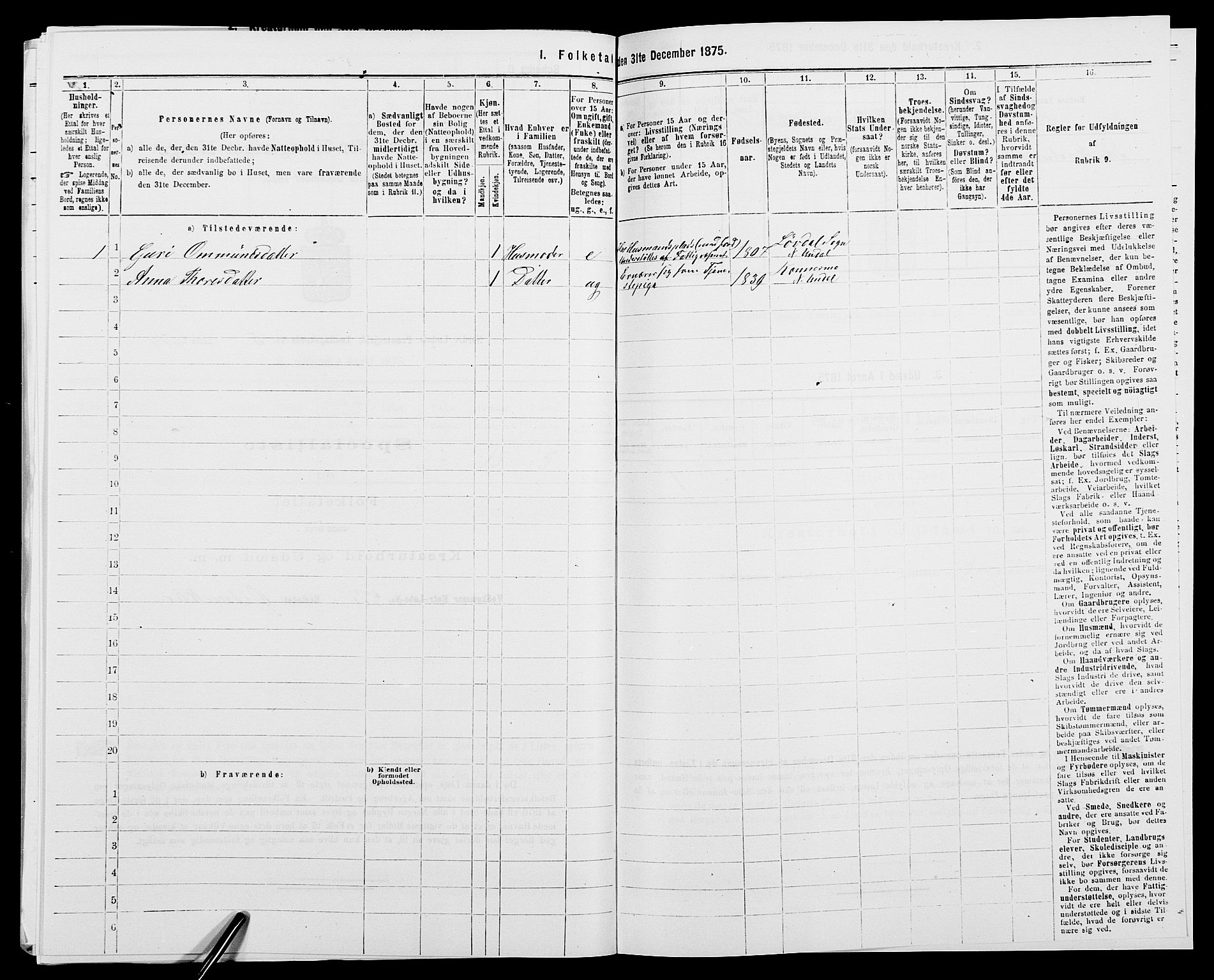 SAK, 1875 census for 1028P Nord-Audnedal, 1875, p. 599