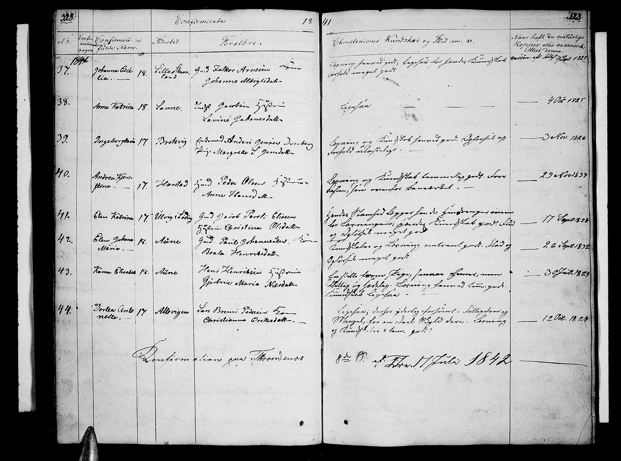 Trondenes sokneprestkontor, SATØ/S-1319/H/Hb/L0005klokker: Parish register (copy) no. 5, 1834-1845, p. 328-329