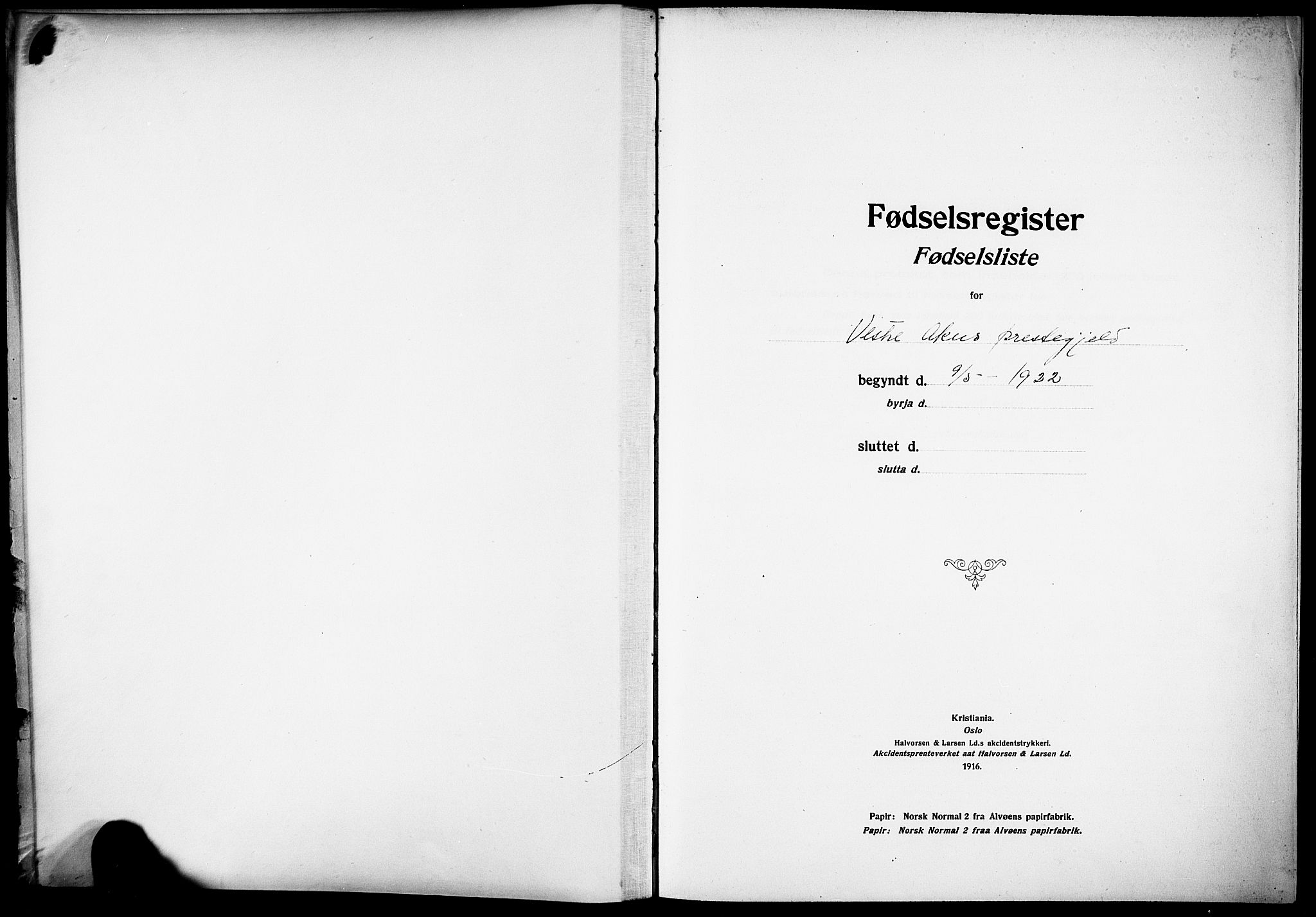 Vestre Aker prestekontor Kirkebøker, SAO/A-10025/J/Ja/L0002: Birth register no. 2, 1922-1926
