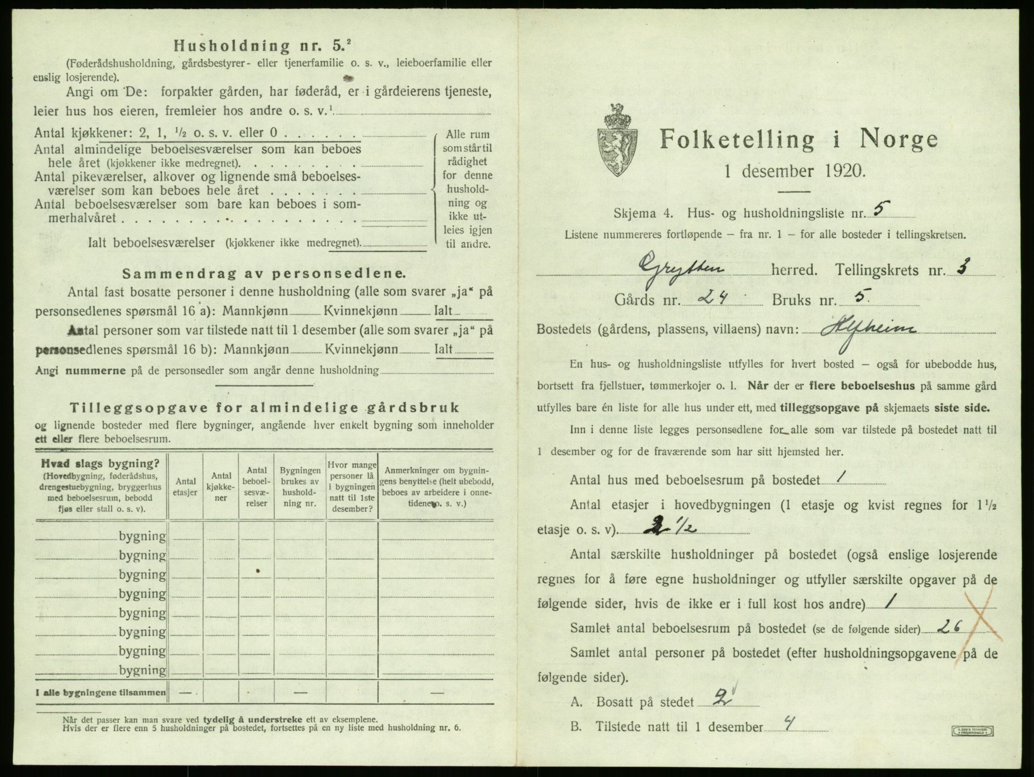 SAT, 1920 census for Grytten, 1920, p. 294