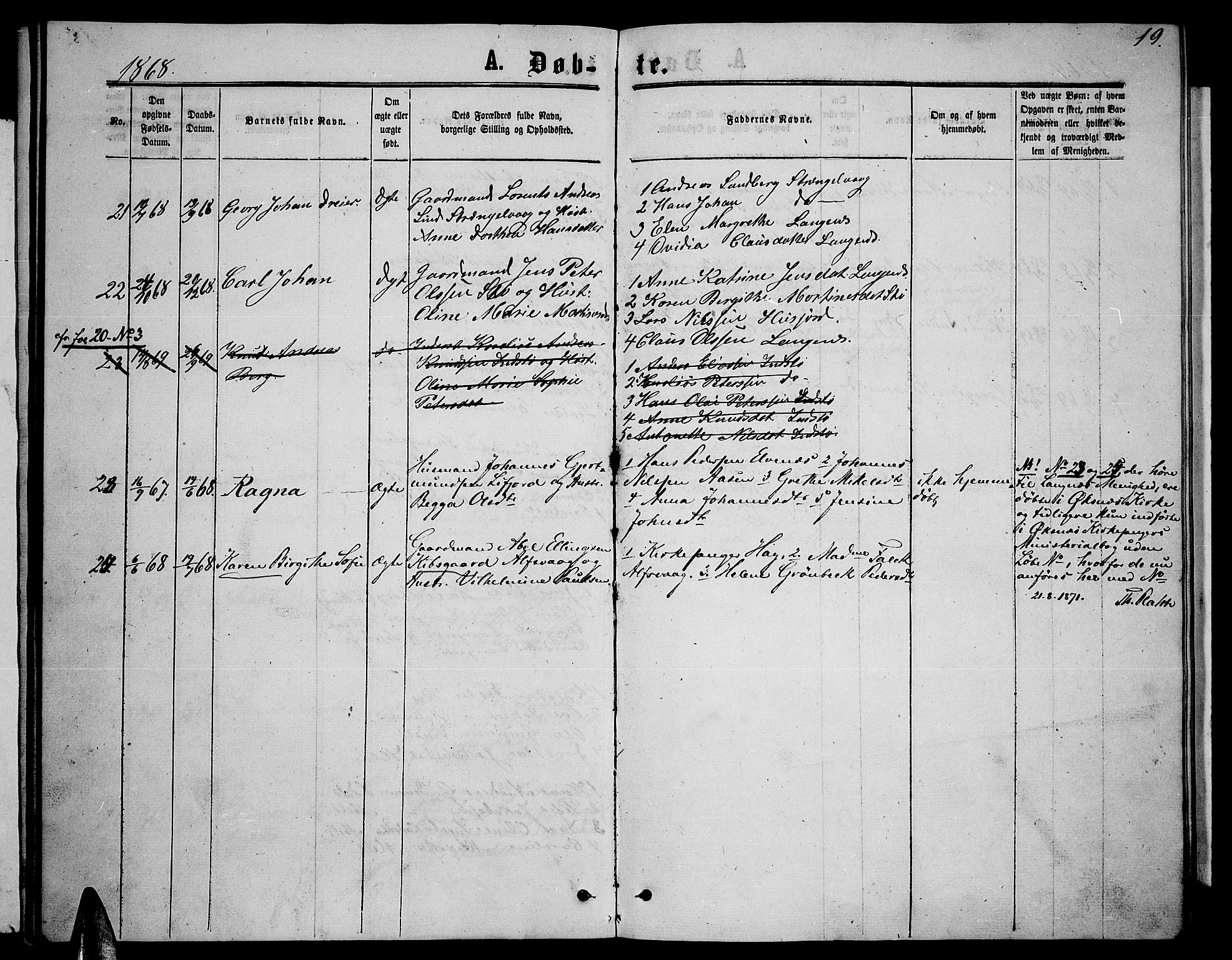 Ministerialprotokoller, klokkerbøker og fødselsregistre - Nordland, AV/SAT-A-1459/894/L1358: Parish register (copy) no. 894C01, 1864-1877, p. 19