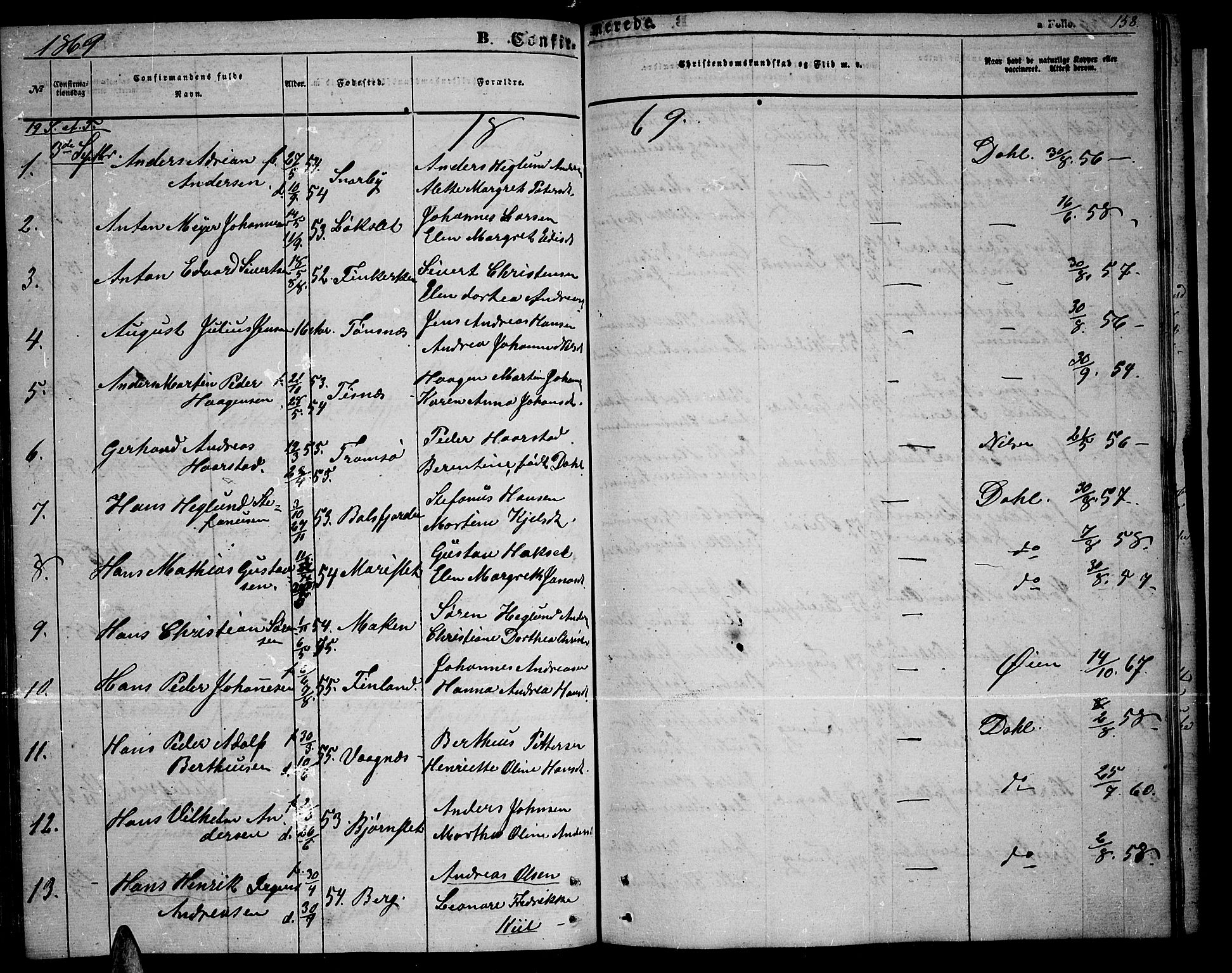 Tromsøysund sokneprestkontor, SATØ/S-1304/G/Gb/L0001klokker: Parish register (copy) no. 1, 1857-1869, p. 158