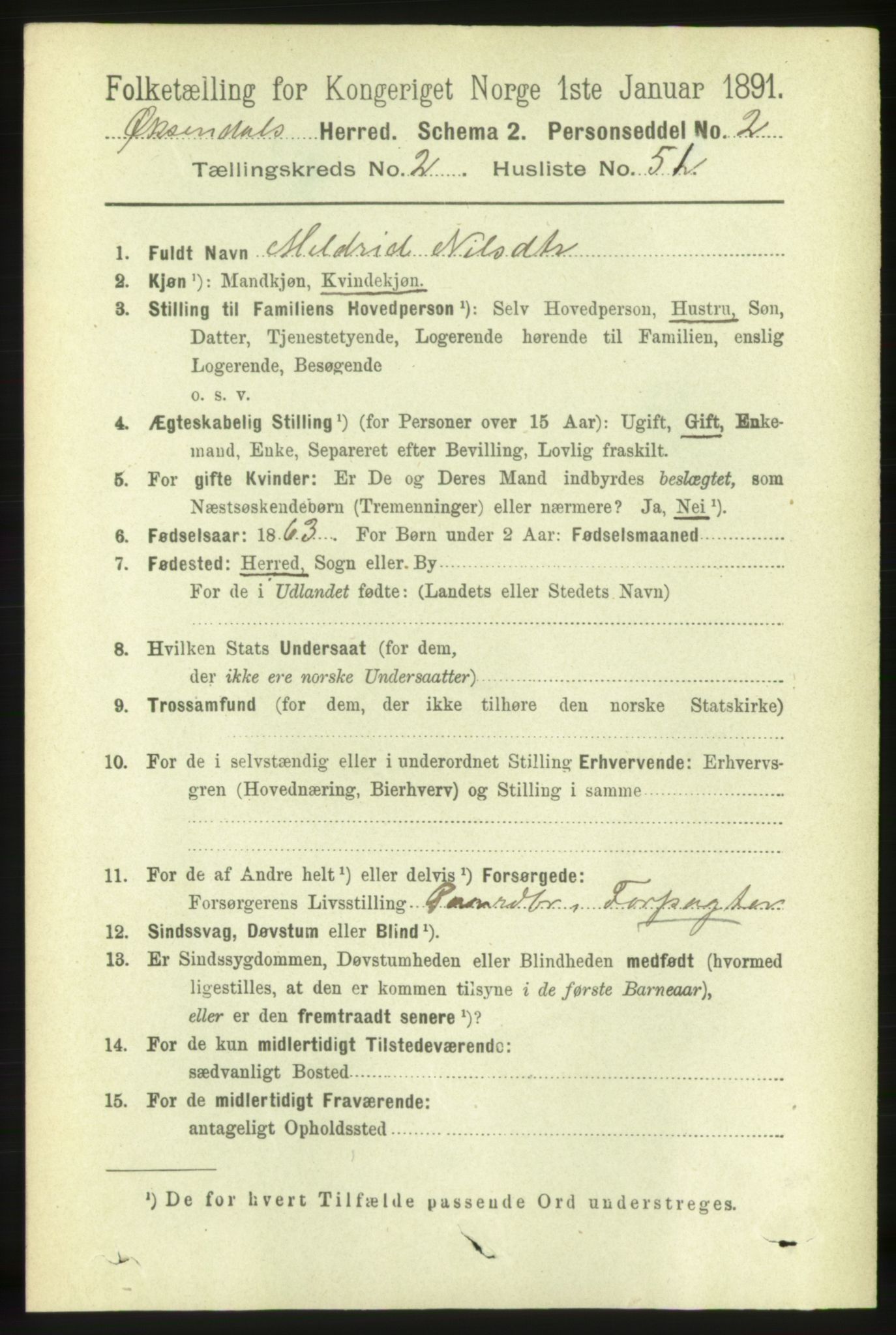 RA, 1891 census for 1561 Øksendal, 1891, p. 565