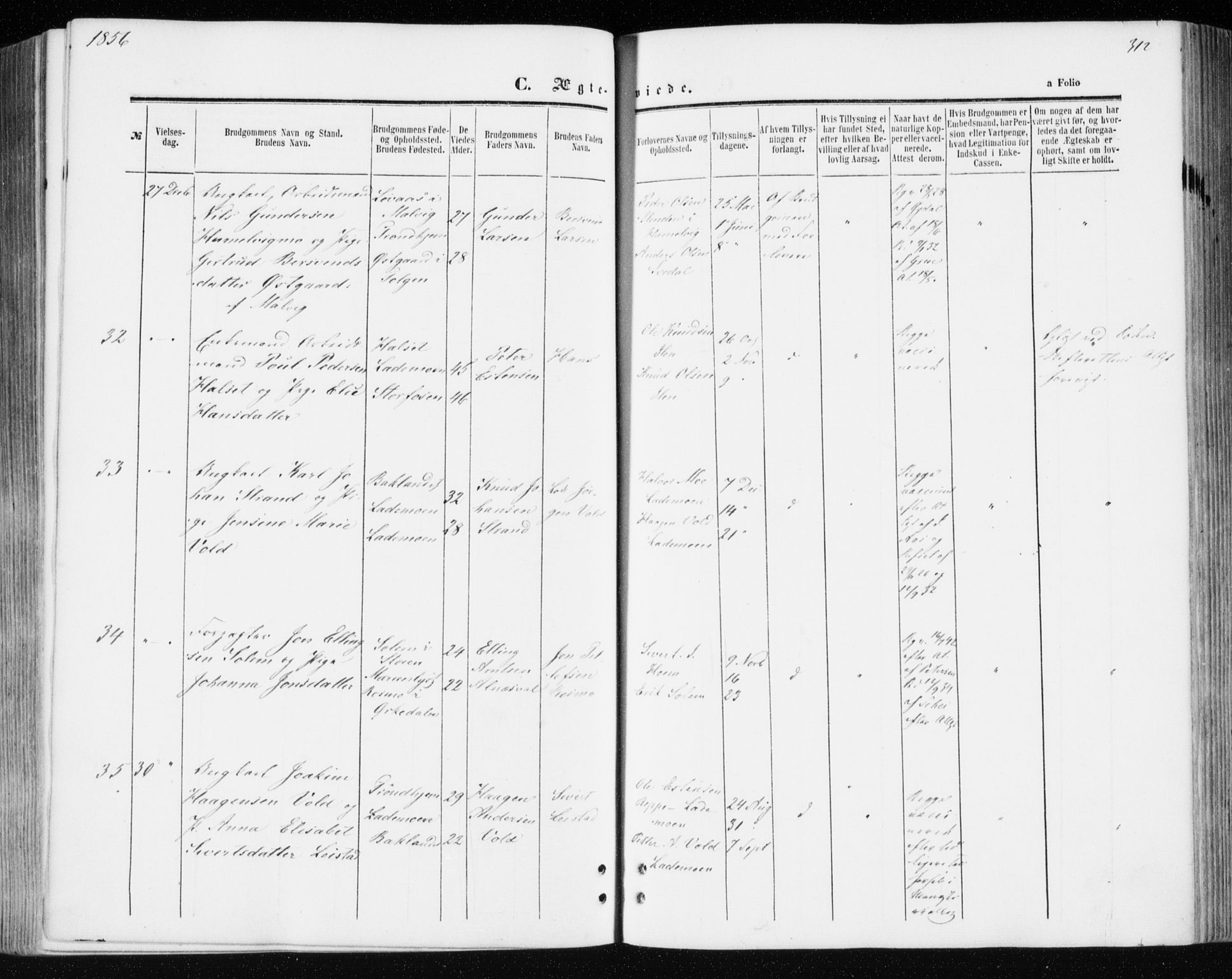 Ministerialprotokoller, klokkerbøker og fødselsregistre - Sør-Trøndelag, SAT/A-1456/606/L0292: Parish register (official) no. 606A07, 1856-1865, p. 312