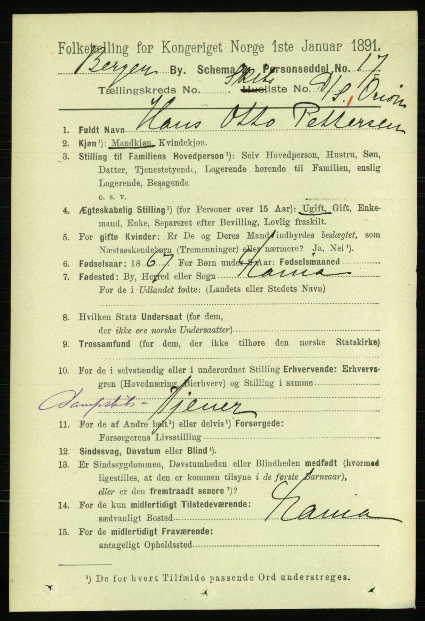 RA, 1891 Census for 1301 Bergen, 1891, p. 64446