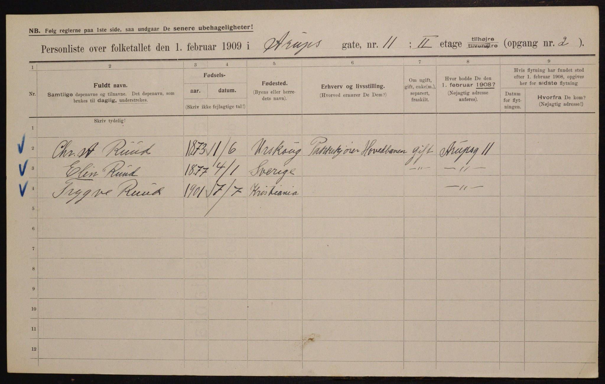 OBA, Municipal Census 1909 for Kristiania, 1909, p. 2141