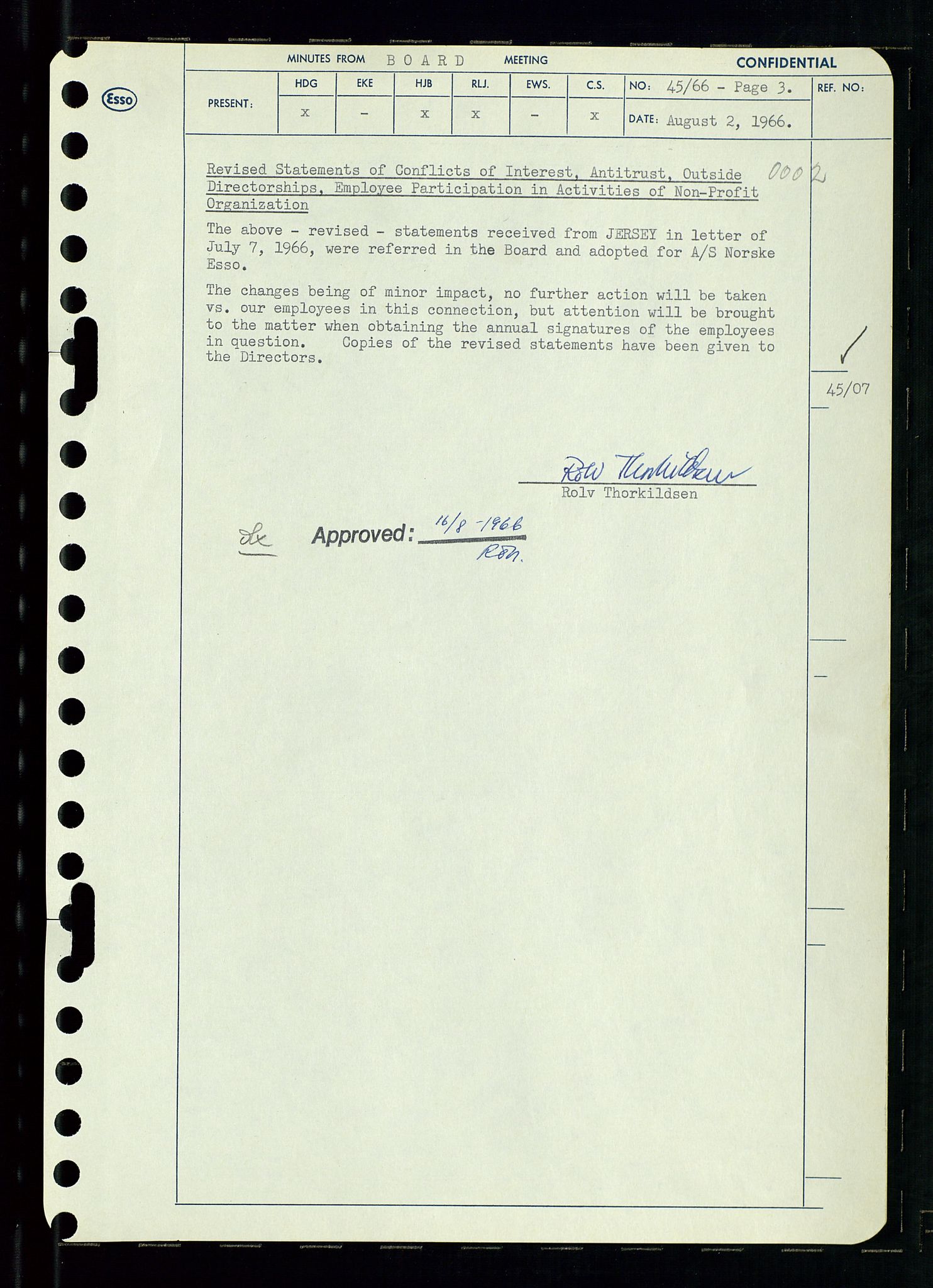 Pa 0982 - Esso Norge A/S, AV/SAST-A-100448/A/Aa/L0002/0002: Den administrerende direksjon Board minutes (styrereferater) / Den administrerende direksjon Board minutes (styrereferater), 1966, p. 96