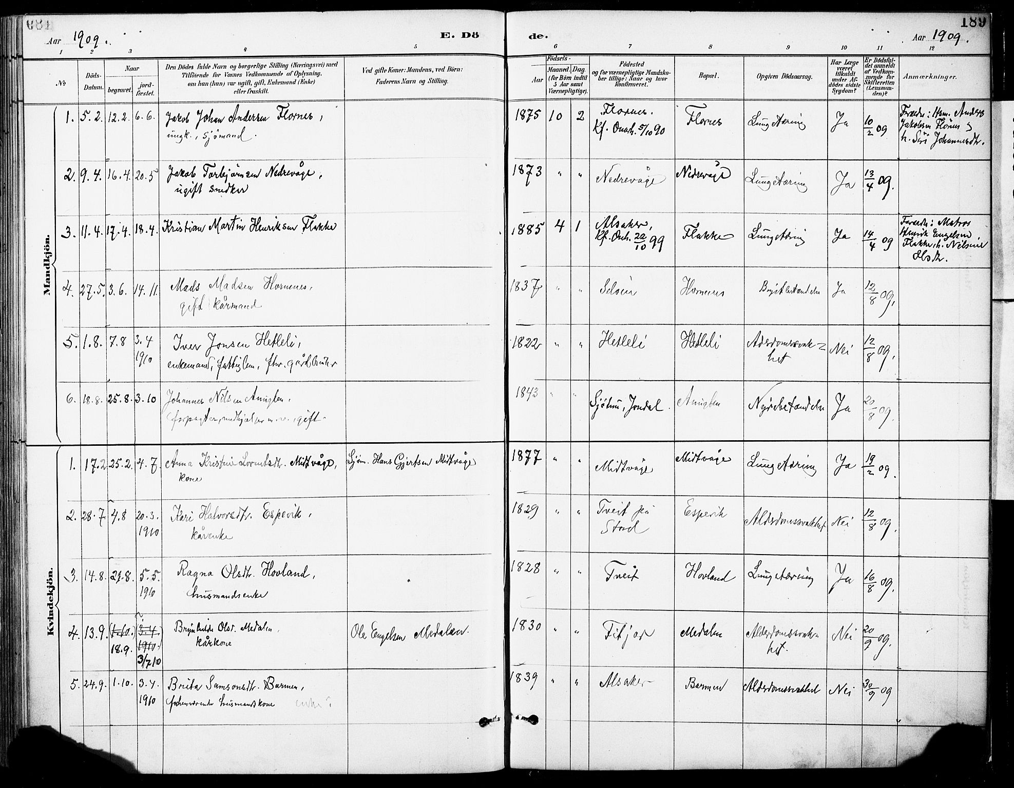 Tysnes sokneprestembete, SAB/A-78601/H/Haa: Parish register (official) no. C 1, 1887-1912, p. 189