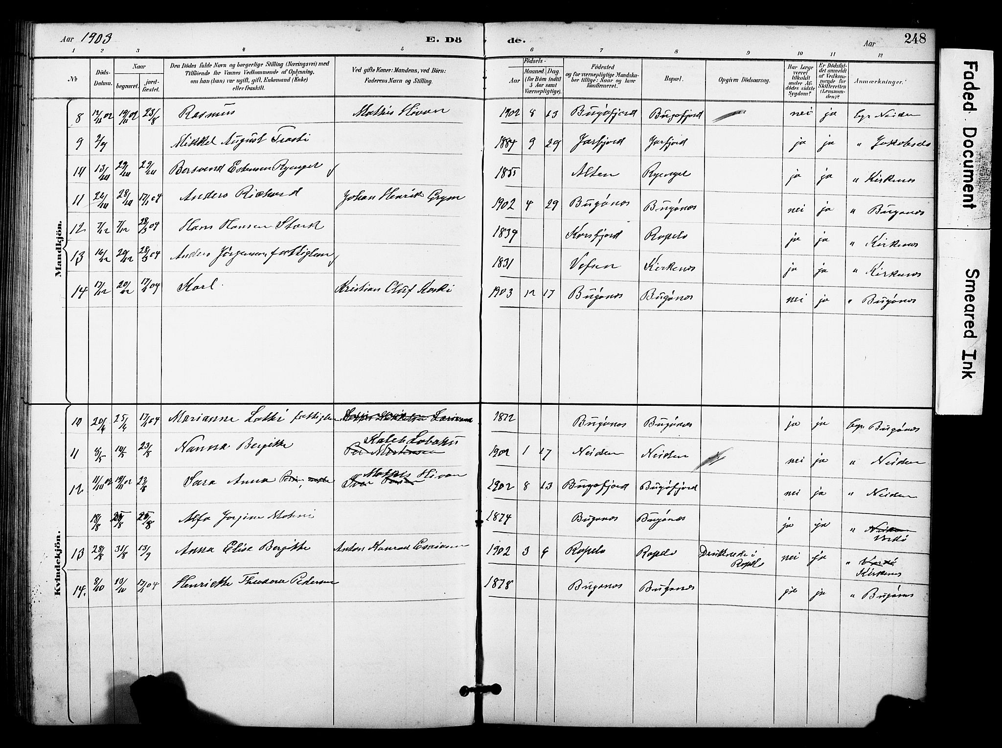 Sør-Varanger sokneprestkontor, SATØ/S-1331/H/Hb/L0004klokker: Parish register (copy) no. 4, 1891-1912, p. 248