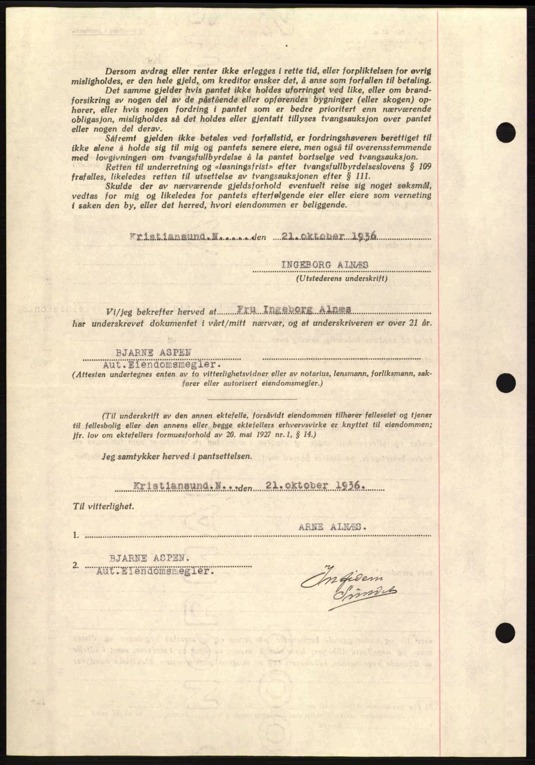 Kristiansund byfogd, AV/SAT-A-4587/A/27: Mortgage book no. 29, 1936-1937, Diary no: : 569/1936