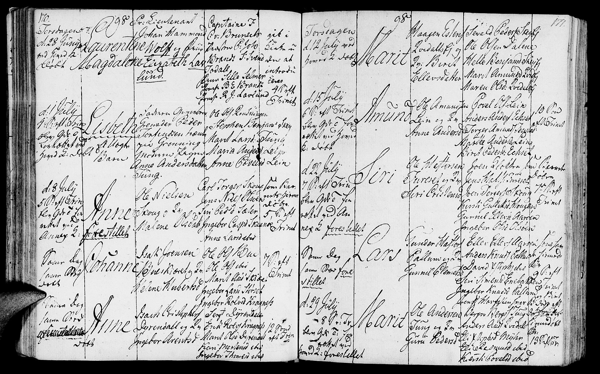 Ministerialprotokoller, klokkerbøker og fødselsregistre - Sør-Trøndelag, AV/SAT-A-1456/646/L0606: Parish register (official) no. 646A04, 1791-1805, p. 170-171