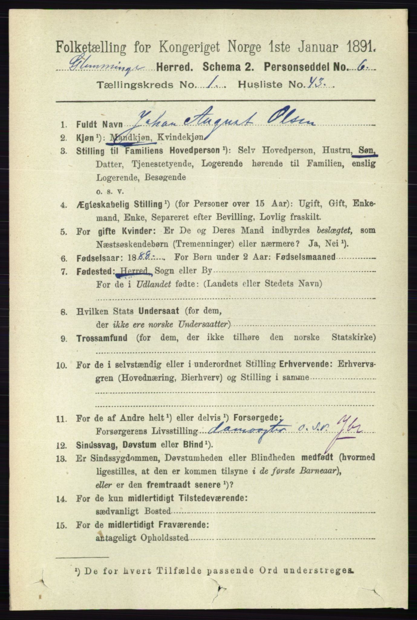 RA, 1891 census for 0132 Glemmen, 1891, p. 396