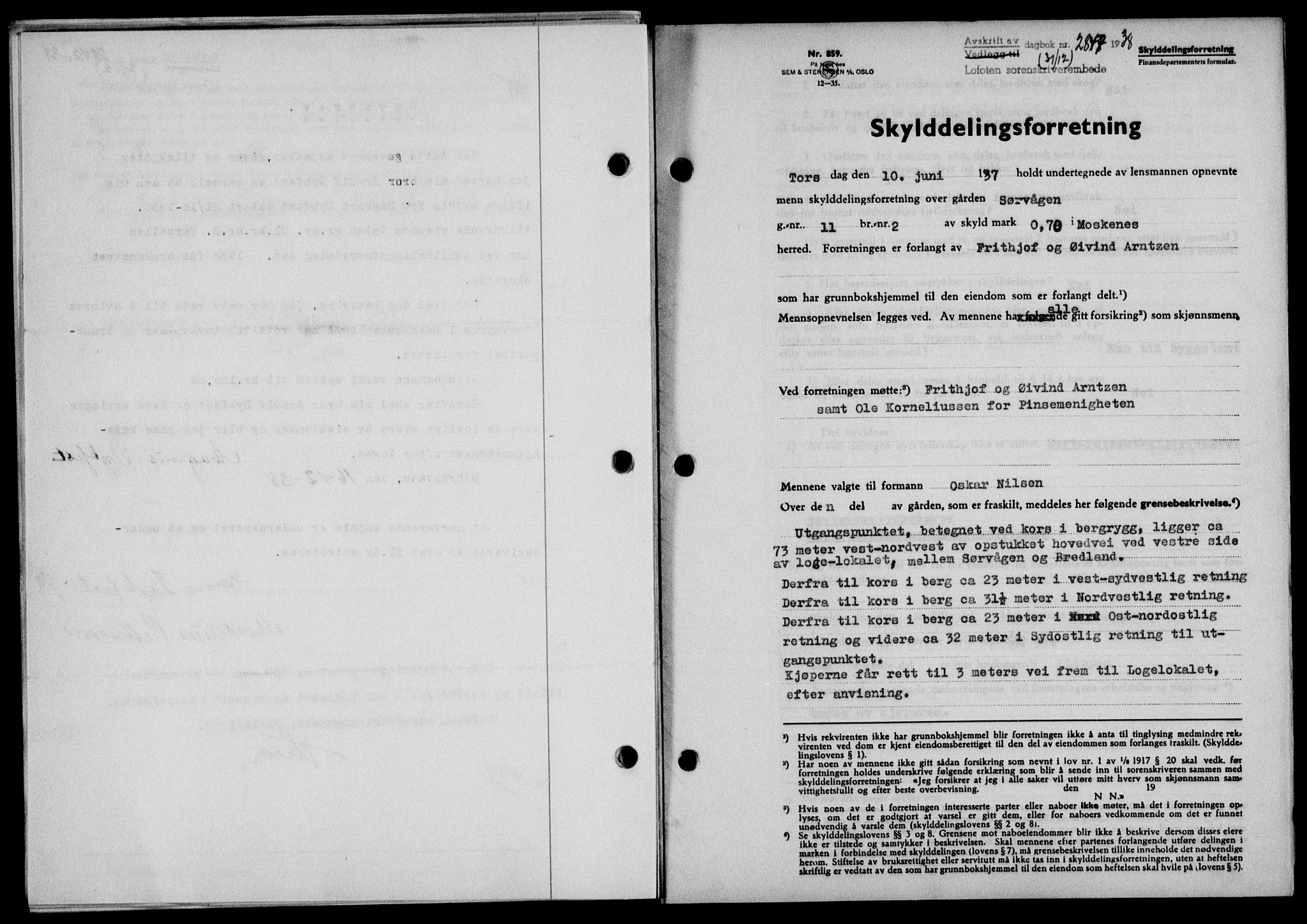 Lofoten sorenskriveri, SAT/A-0017/1/2/2C/L0005a: Mortgage book no. 5a, 1939-1939, Diary no: : 2847/1938