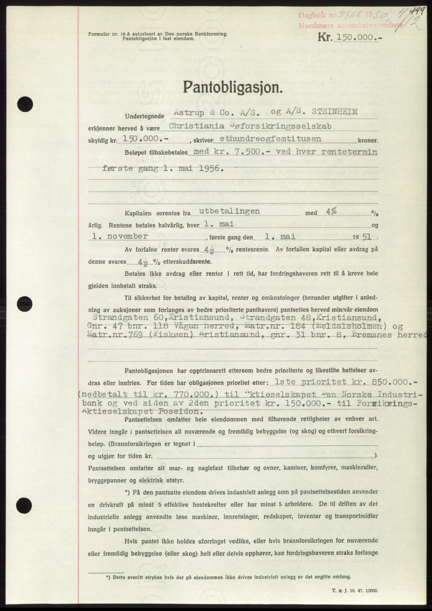 Nordmøre sorenskriveri, AV/SAT-A-4132/1/2/2Ca: Mortgage book no. B106, 1950-1950, Diary no: : 3868/1950