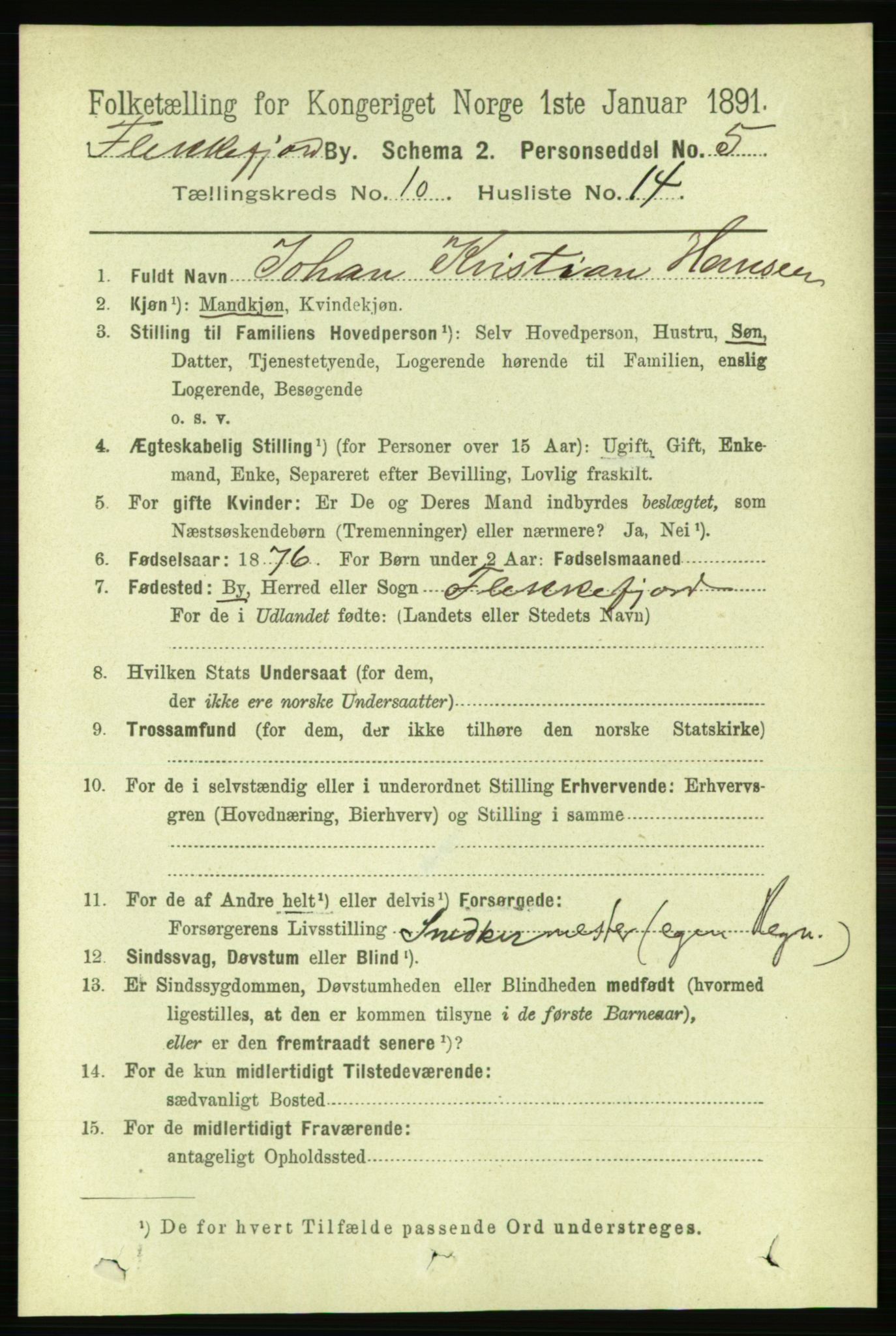 RA, 1891 census for 1004 Flekkefjord, 1891, p. 1617