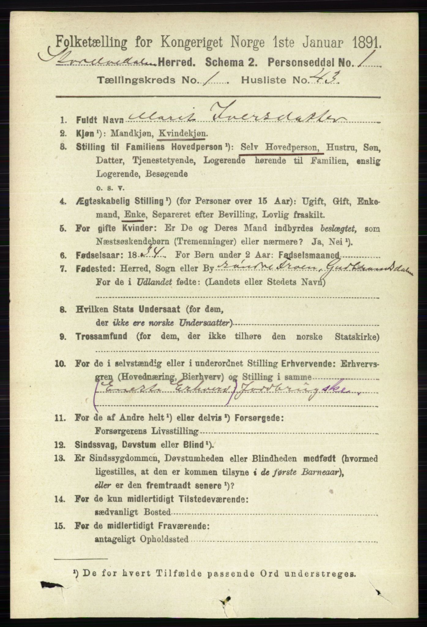 RA, 1891 census for 0430 Stor-Elvdal, 1891, p. 323