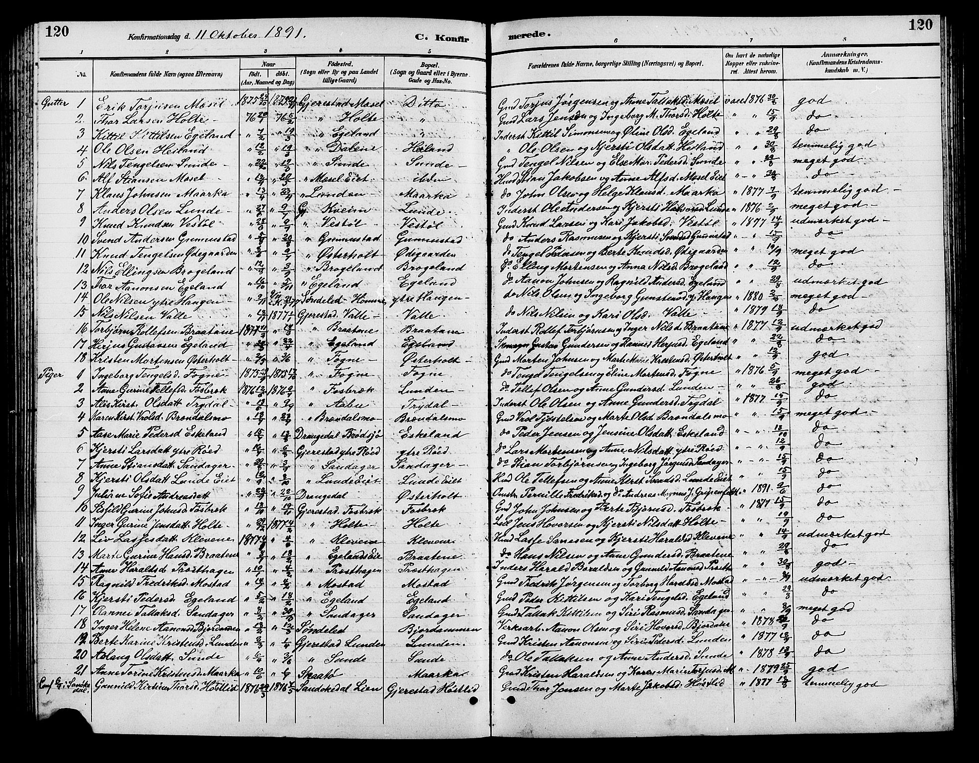 Gjerstad sokneprestkontor, SAK/1111-0014/F/Fb/Fba/L0007: Parish register (copy) no. B 7, 1891-1908, p. 120