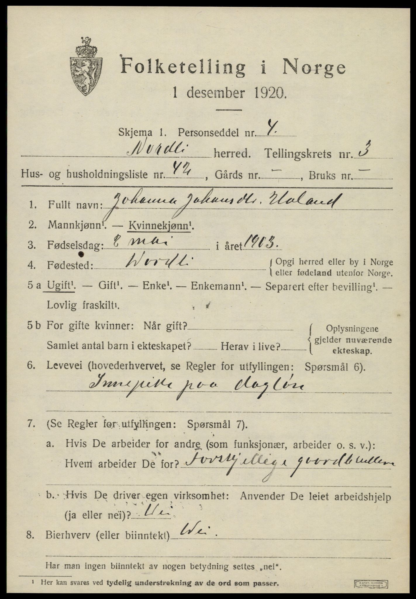 SAT, 1920 census for Nordli, 1920, p. 1815