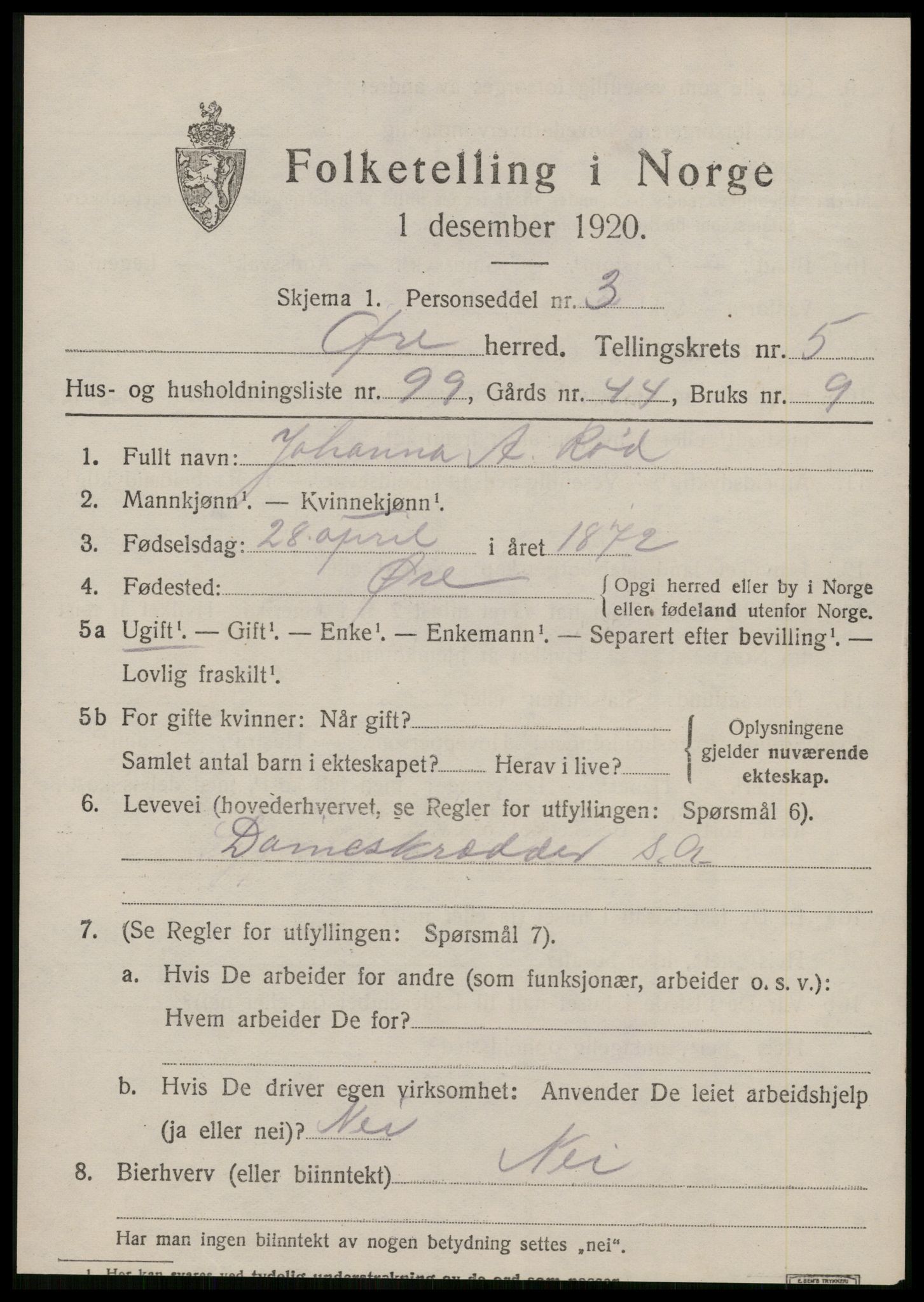 SAT, 1920 census for Øre, 1920, p. 3756