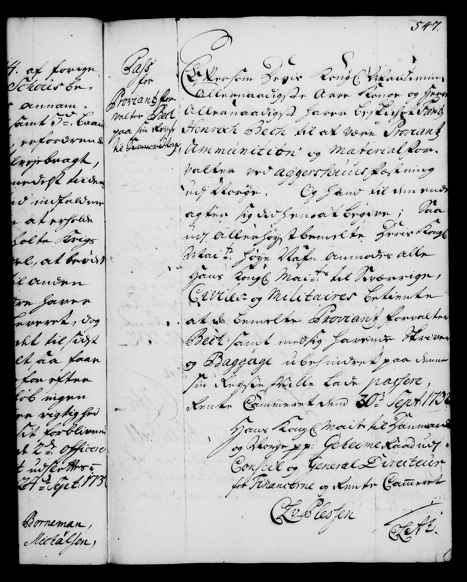 Rentekammeret, Kammerkanselliet, RA/EA-3111/G/Gg/Gga/L0003: Norsk ekspedisjonsprotokoll med register (merket RK 53.3), 1727-1734, p. 547