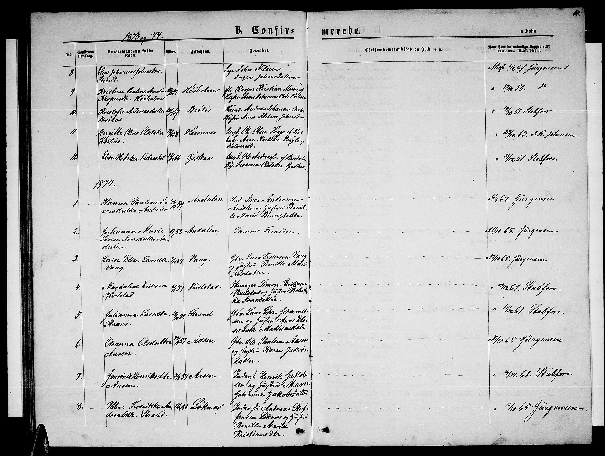 Ministerialprotokoller, klokkerbøker og fødselsregistre - Nordland, AV/SAT-A-1459/819/L0276: Parish register (copy) no. 819C02, 1869-1887, p. 60