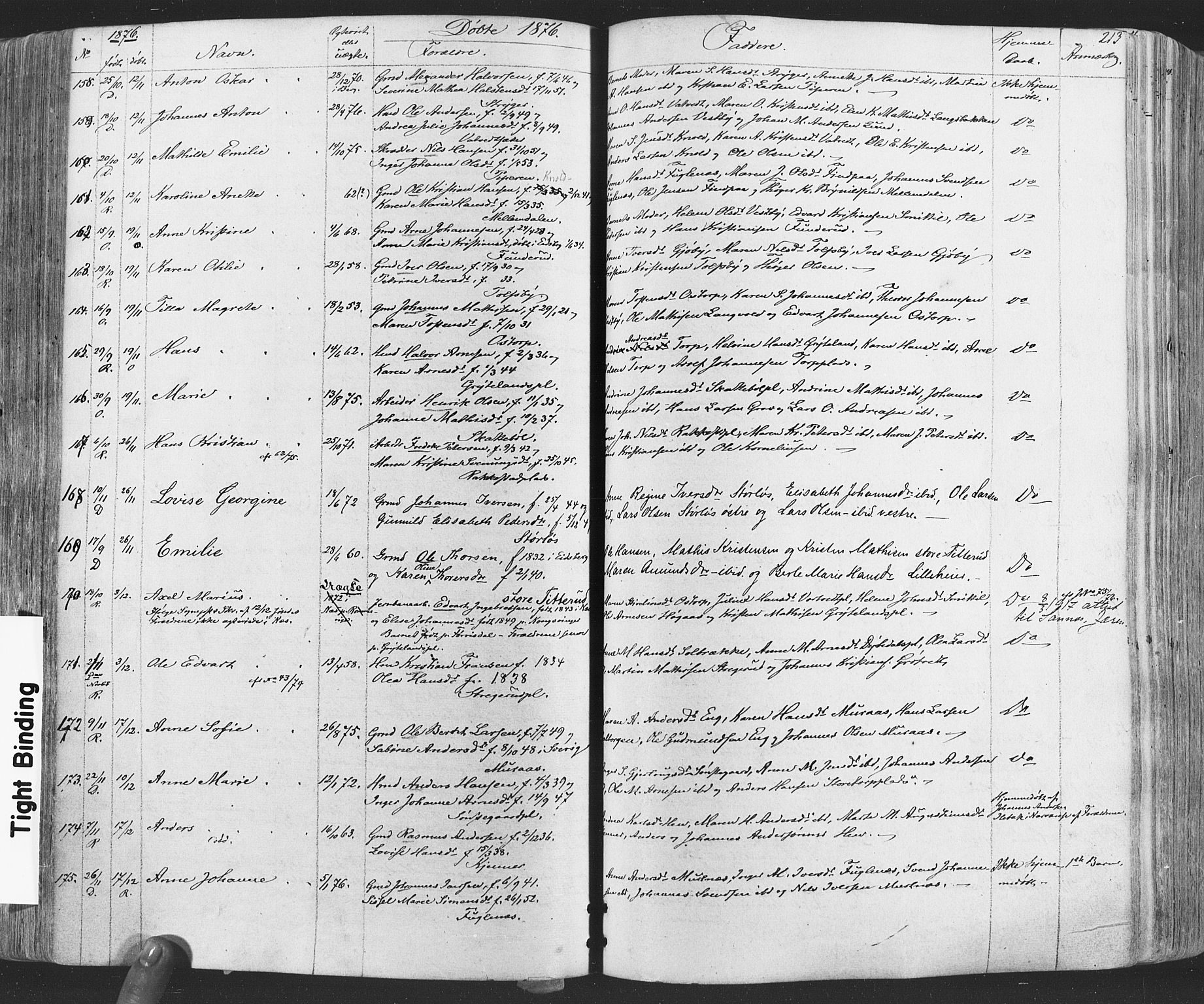 Rakkestad prestekontor Kirkebøker, SAO/A-2008/F/Fa/L0011: Parish register (official) no. I 11, 1862-1877, p. 213