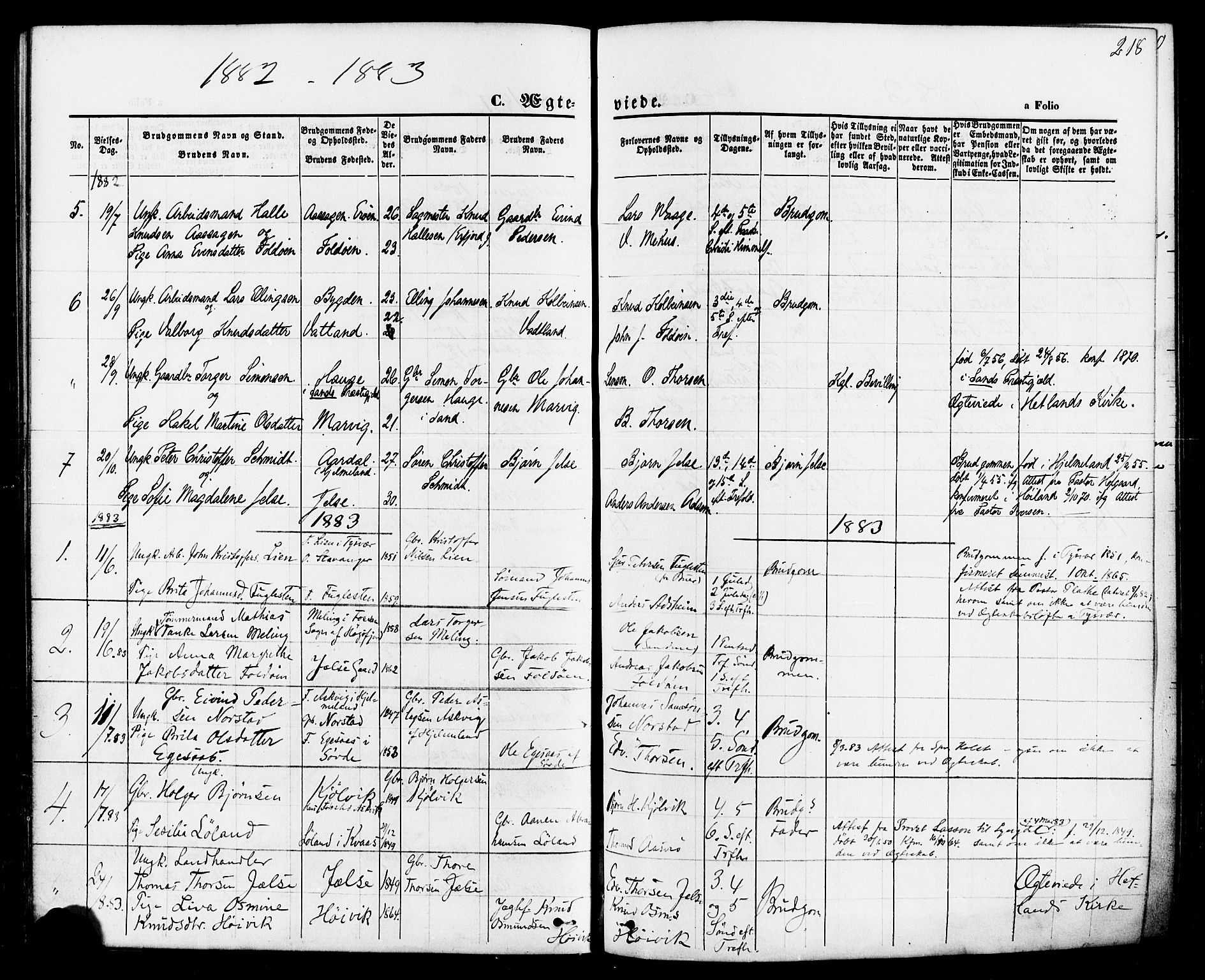 Jelsa sokneprestkontor, SAST/A-101842/01/IV: Parish register (official) no. A 8, 1867-1883, p. 218