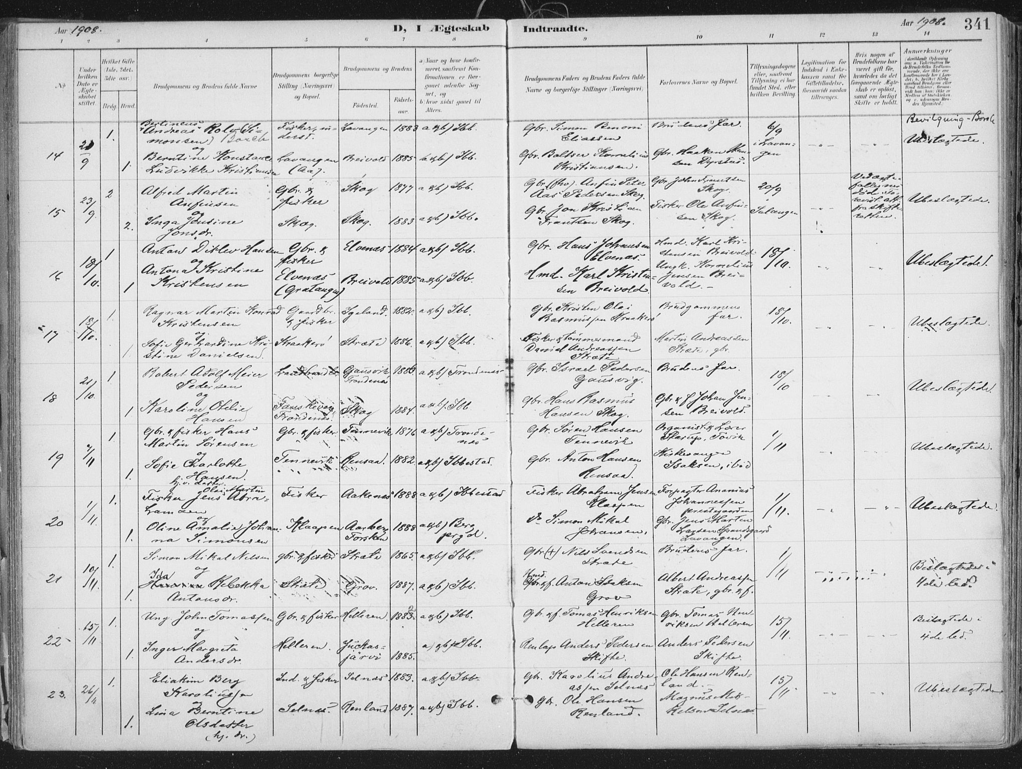 Ibestad sokneprestembete, SATØ/S-0077/H/Ha/Haa/L0017kirke: Parish register (official) no. 17, 1901-1914, p. 341