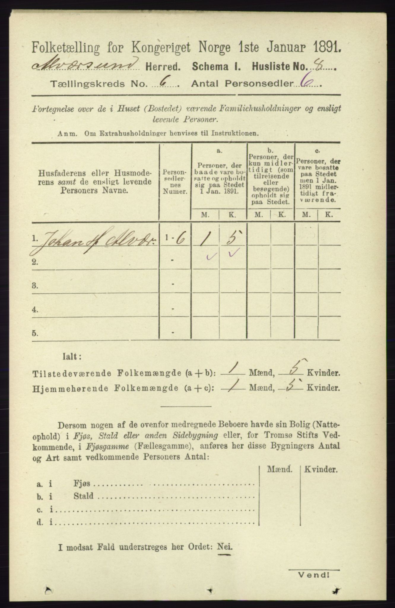 RA, 1891 census for 1257 Alversund, 1891, p. 2016