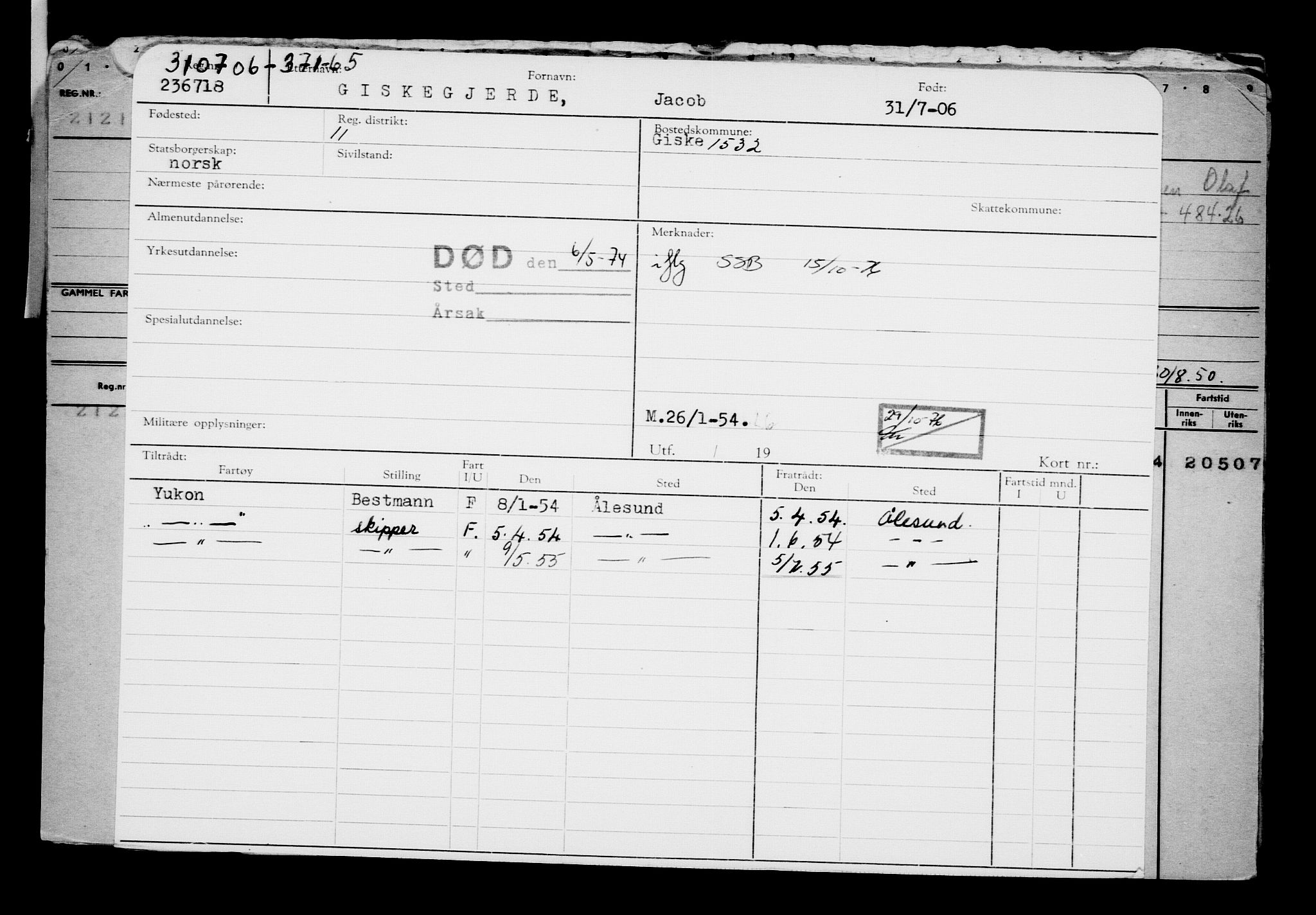 Direktoratet for sjømenn, AV/RA-S-3545/G/Gb/L0066: Hovedkort, 1906, p. 353