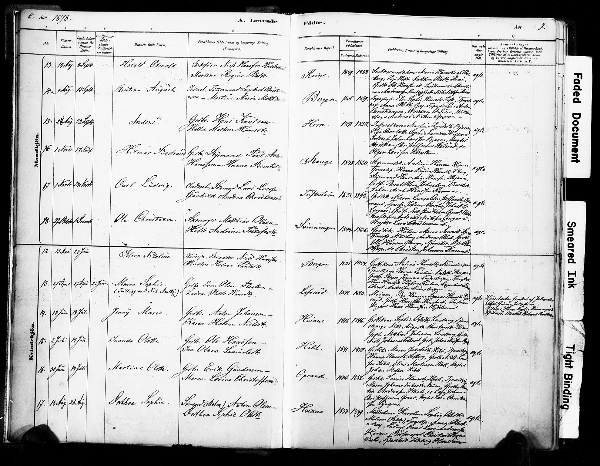 Ramnes kirkebøker, AV/SAKO-A-314/F/Fa/L0007: Parish register (official) no. I 7, 1878-1895, p. 6-7