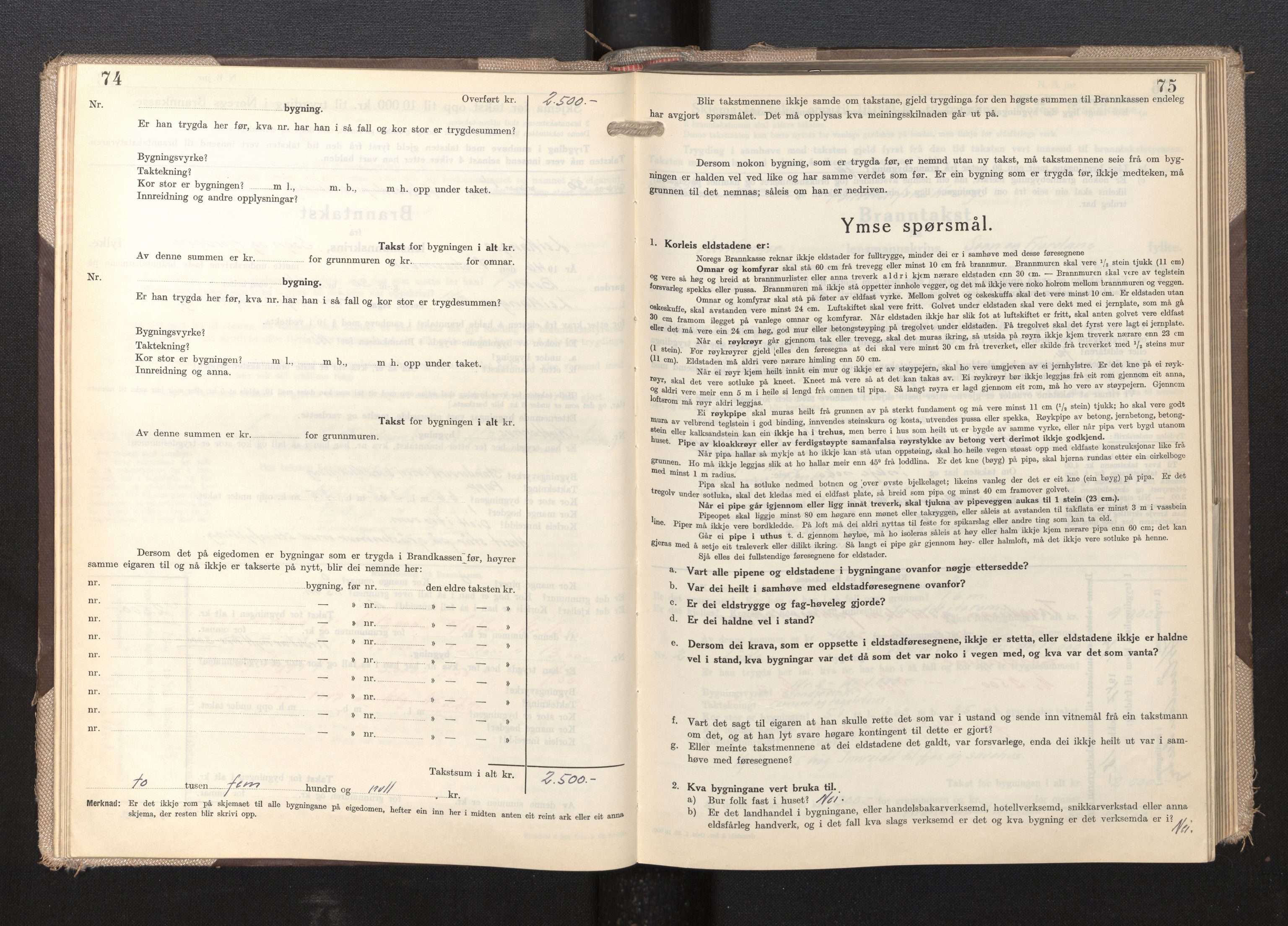 Lensmannen i Leikanger, AV/SAB-A-29201/0012/L0009: Branntakstprotokoll, skjematakst, 1946-1952, p. 74-75