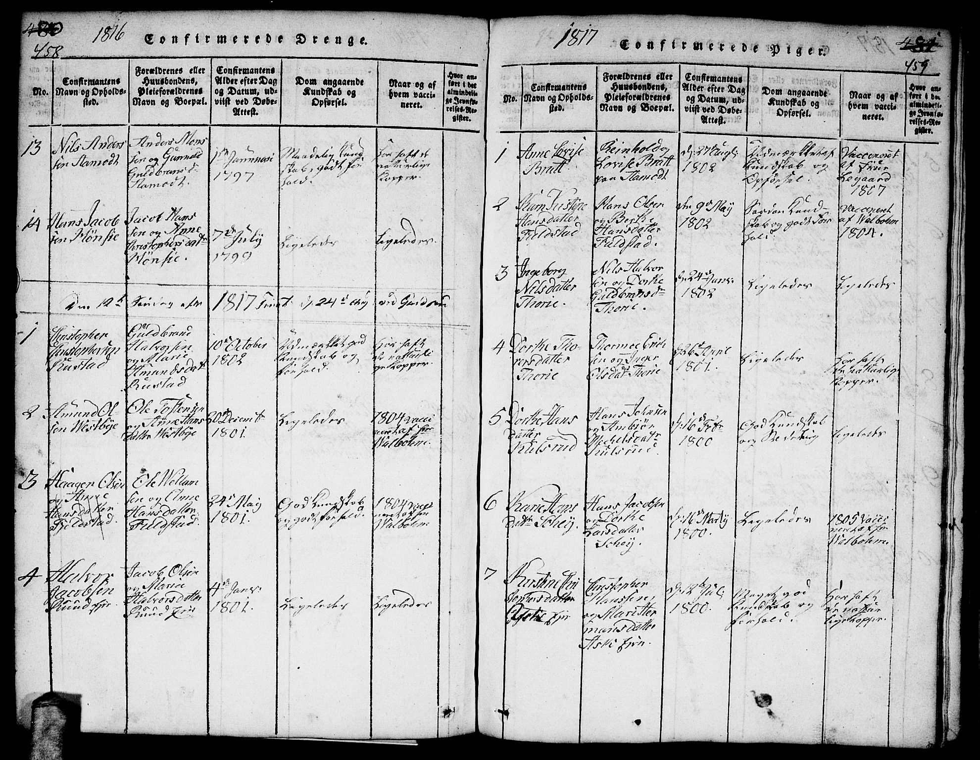 Gjerdrum prestekontor Kirkebøker, AV/SAO-A-10412b/F/Fa/L0004: Parish register (official) no. I 4, 1816-1836, p. 458-459