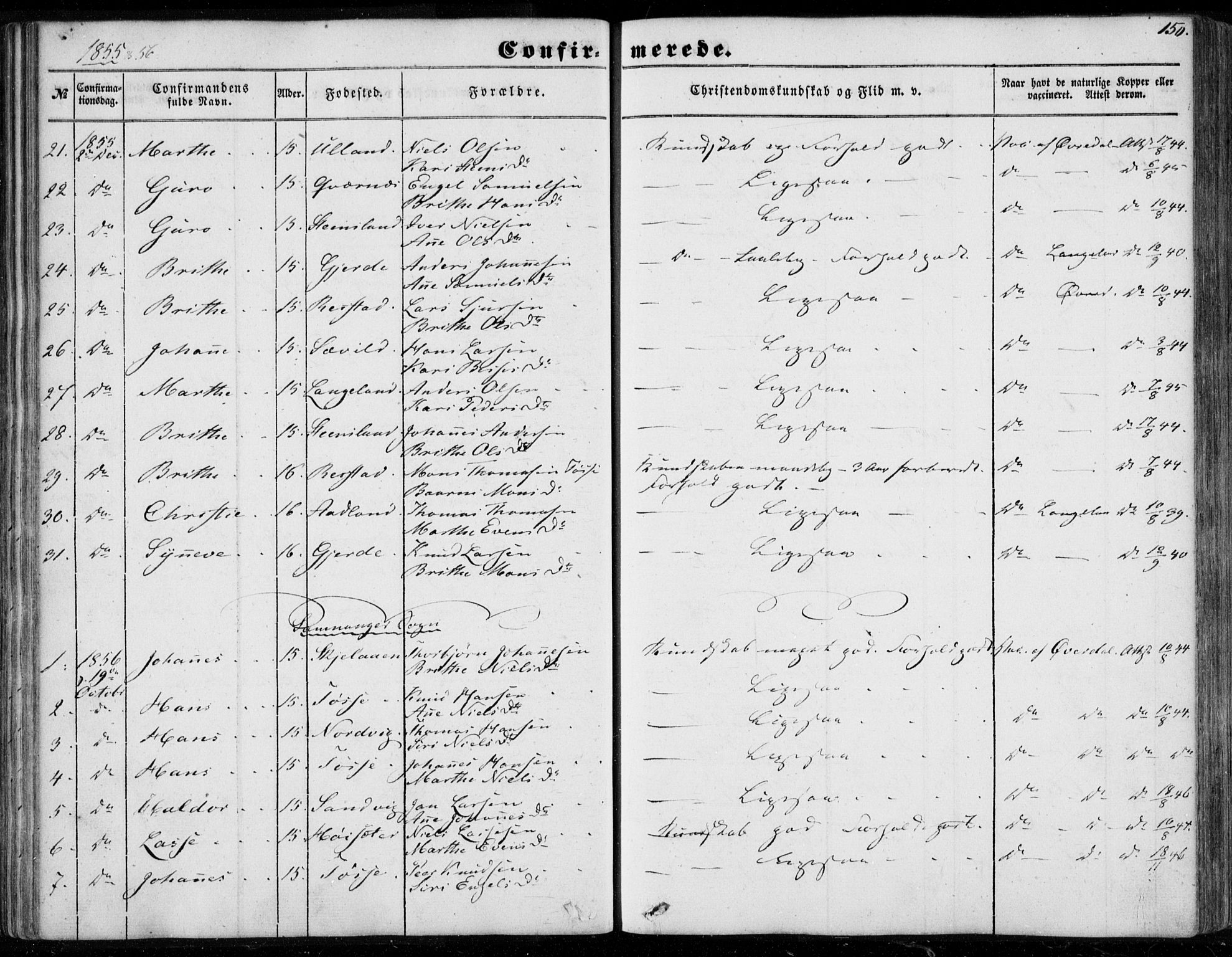 Os sokneprestembete, SAB/A-99929: Parish register (official) no. A 16, 1851-1859, p. 150