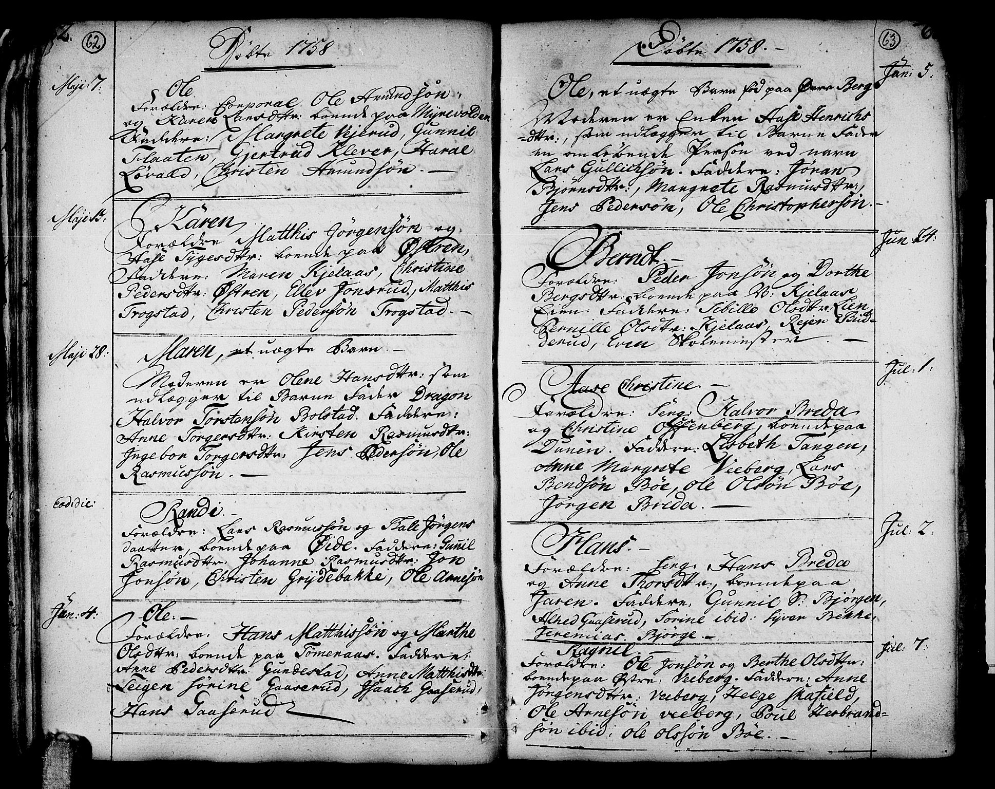 Sande Kirkebøker, SAKO/A-53/F/Fa/L0001: Parish register (official) no. 1, 1753-1803, p. 62-63