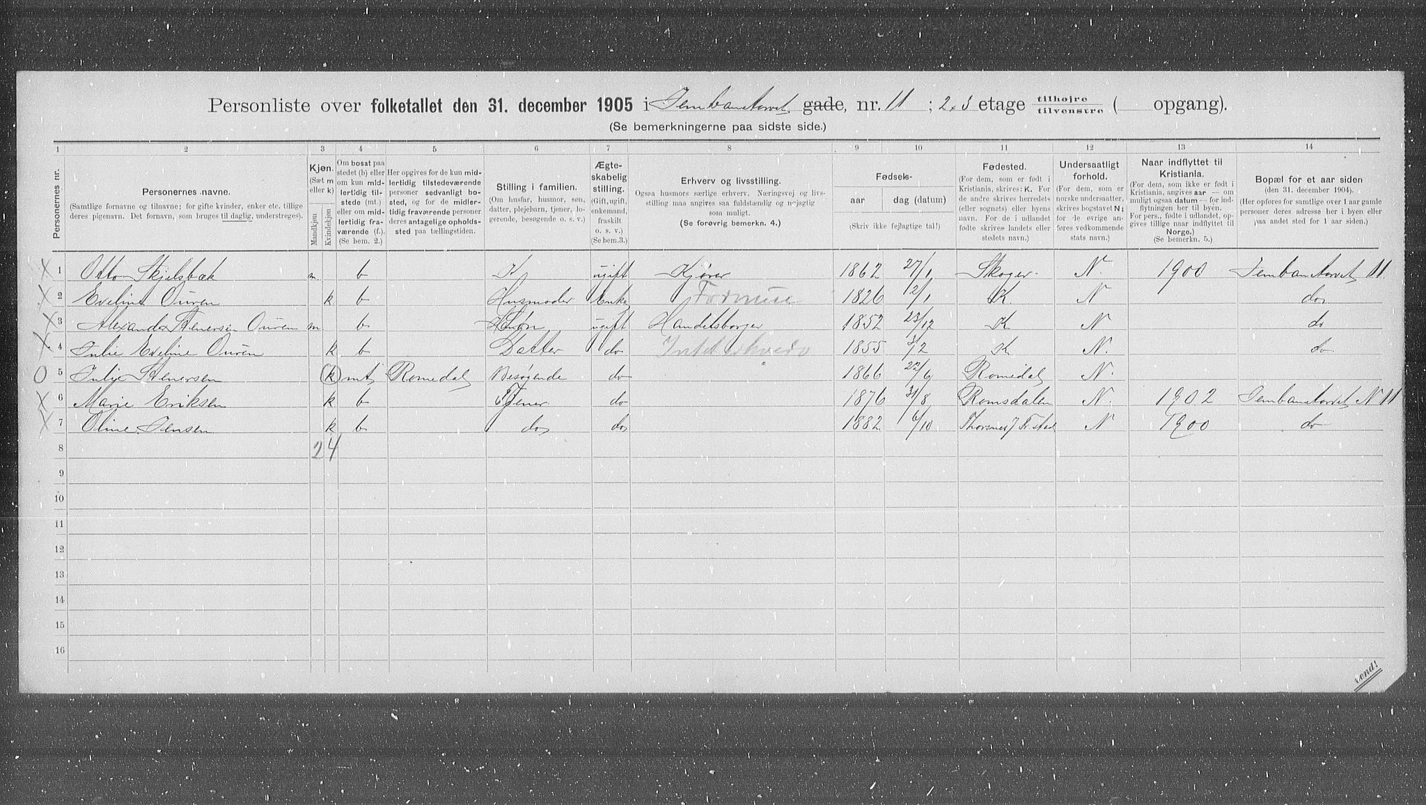 OBA, Municipal Census 1905 for Kristiania, 1905, p. 24620