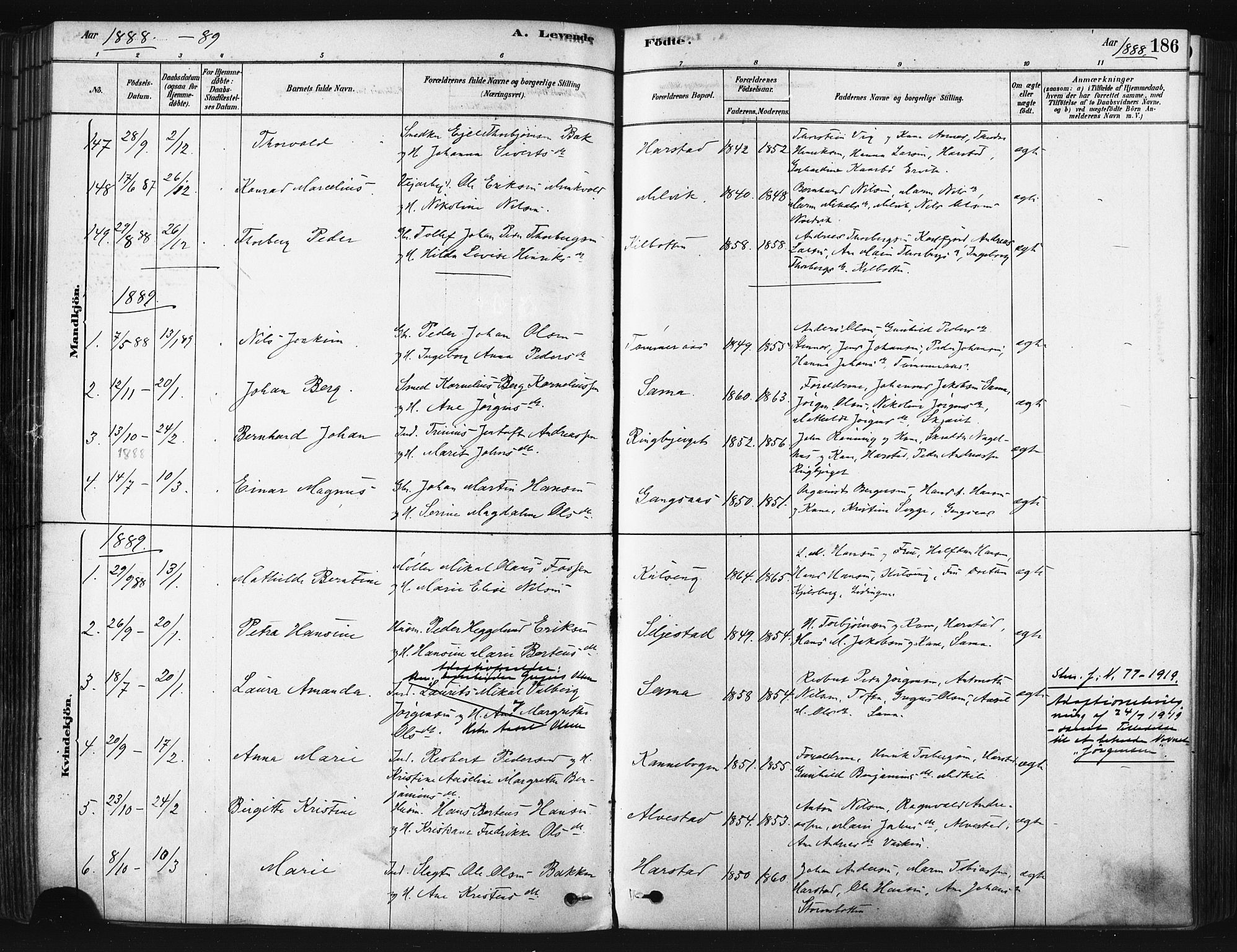 Trondenes sokneprestkontor, SATØ/S-1319/H/Ha/L0014kirke: Parish register (official) no. 14, 1878-1889, p. 186