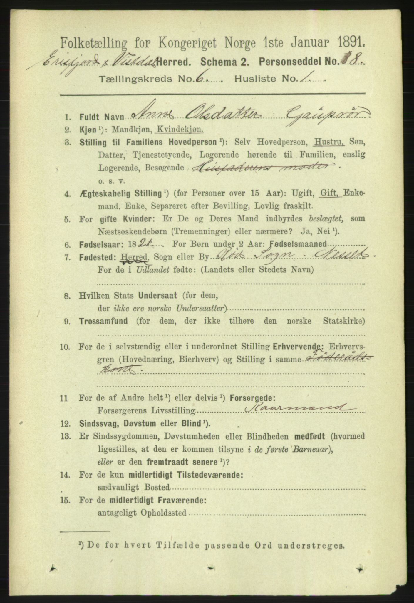 RA, 1891 census for 1542 Eresfjord og Vistdal, 1891, p. 1531