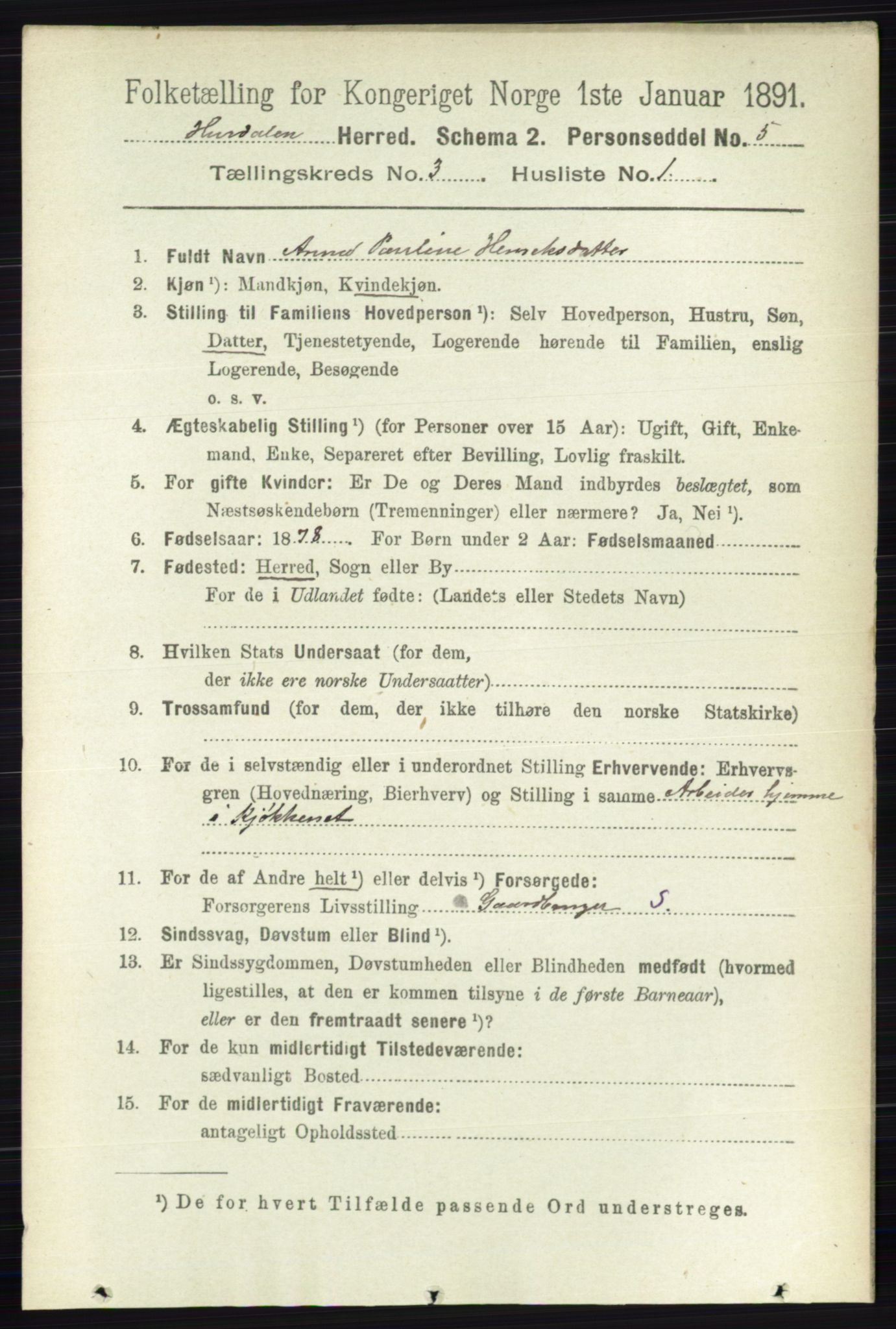 RA, 1891 census for 0239 Hurdal, 1891, p. 1033