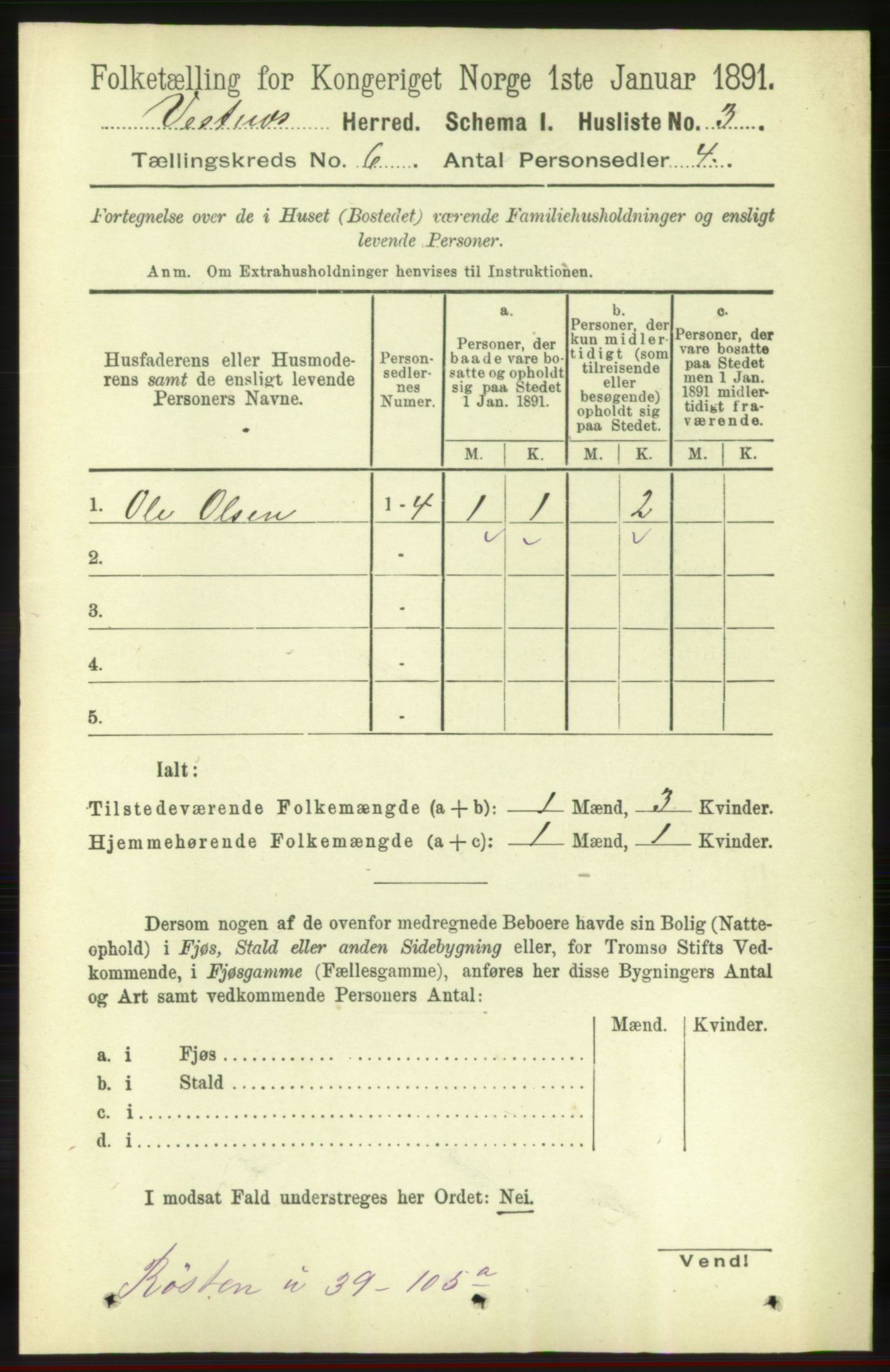 RA, 1891 census for 1535 Vestnes, 1891, p. 2123