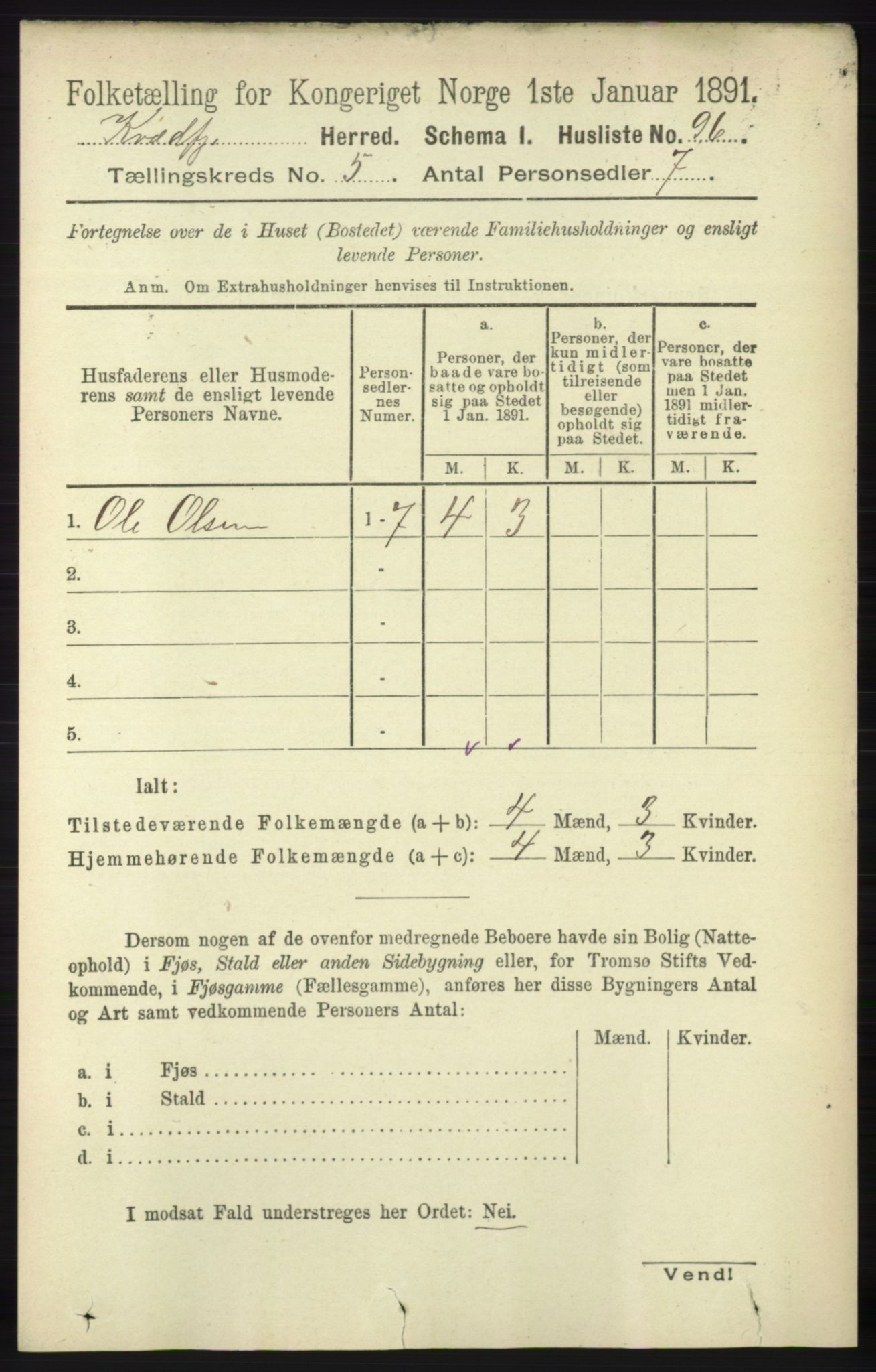 RA, 1891 census for 1911 Kvæfjord, 1891, p. 2860