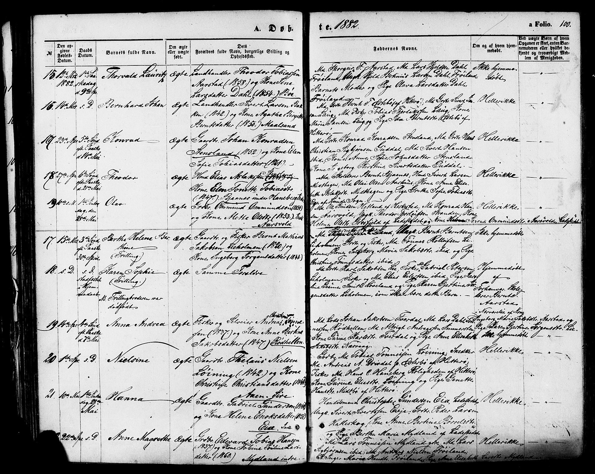 Sokndal sokneprestkontor, AV/SAST-A-101808: Parish register (official) no. A 10, 1874-1886, p. 100