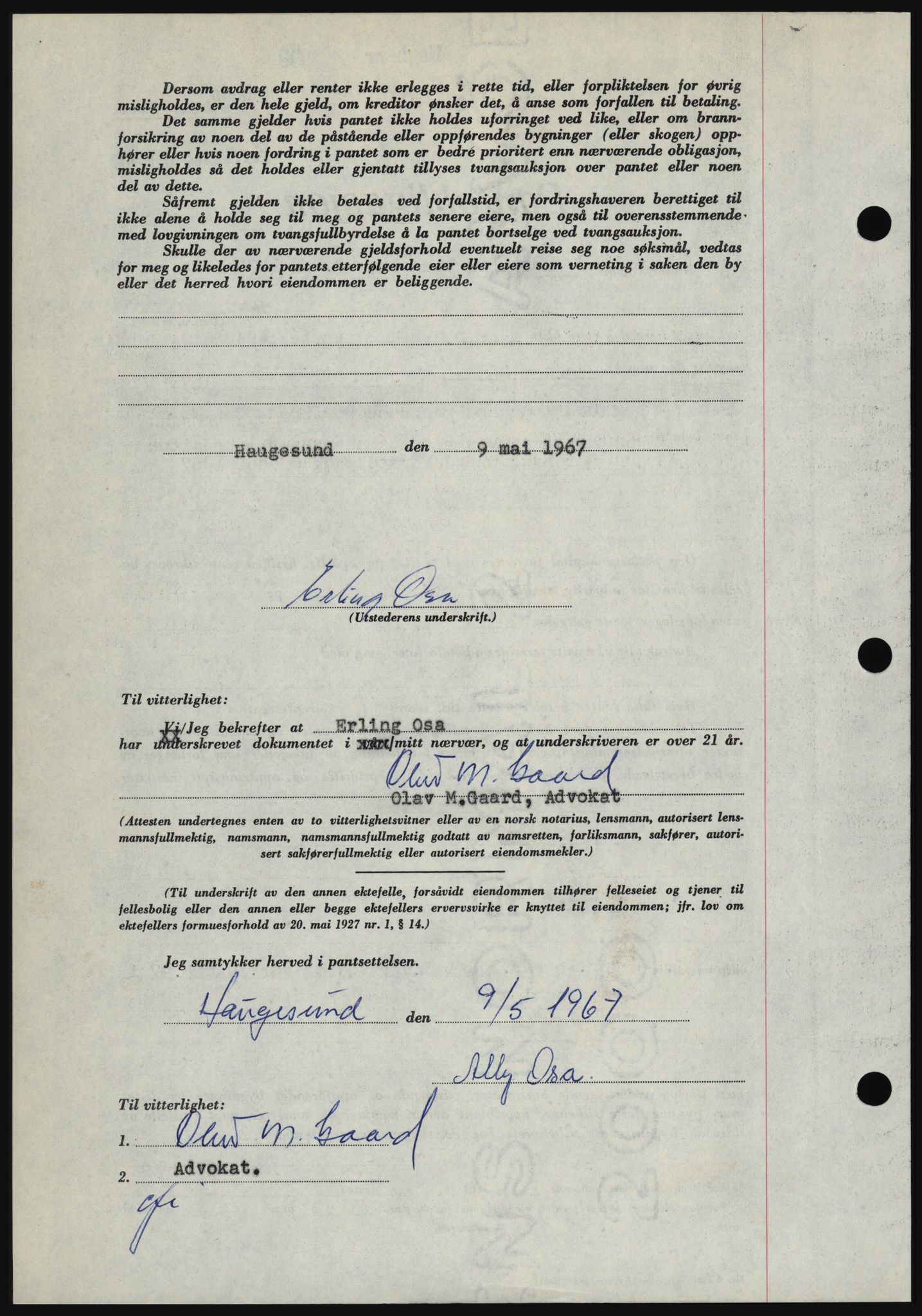 Haugesund tingrett, SAST/A-101415/01/II/IIC/L0056: Mortgage book no. B 56, 1966-1967, Diary no: : 1222/1967