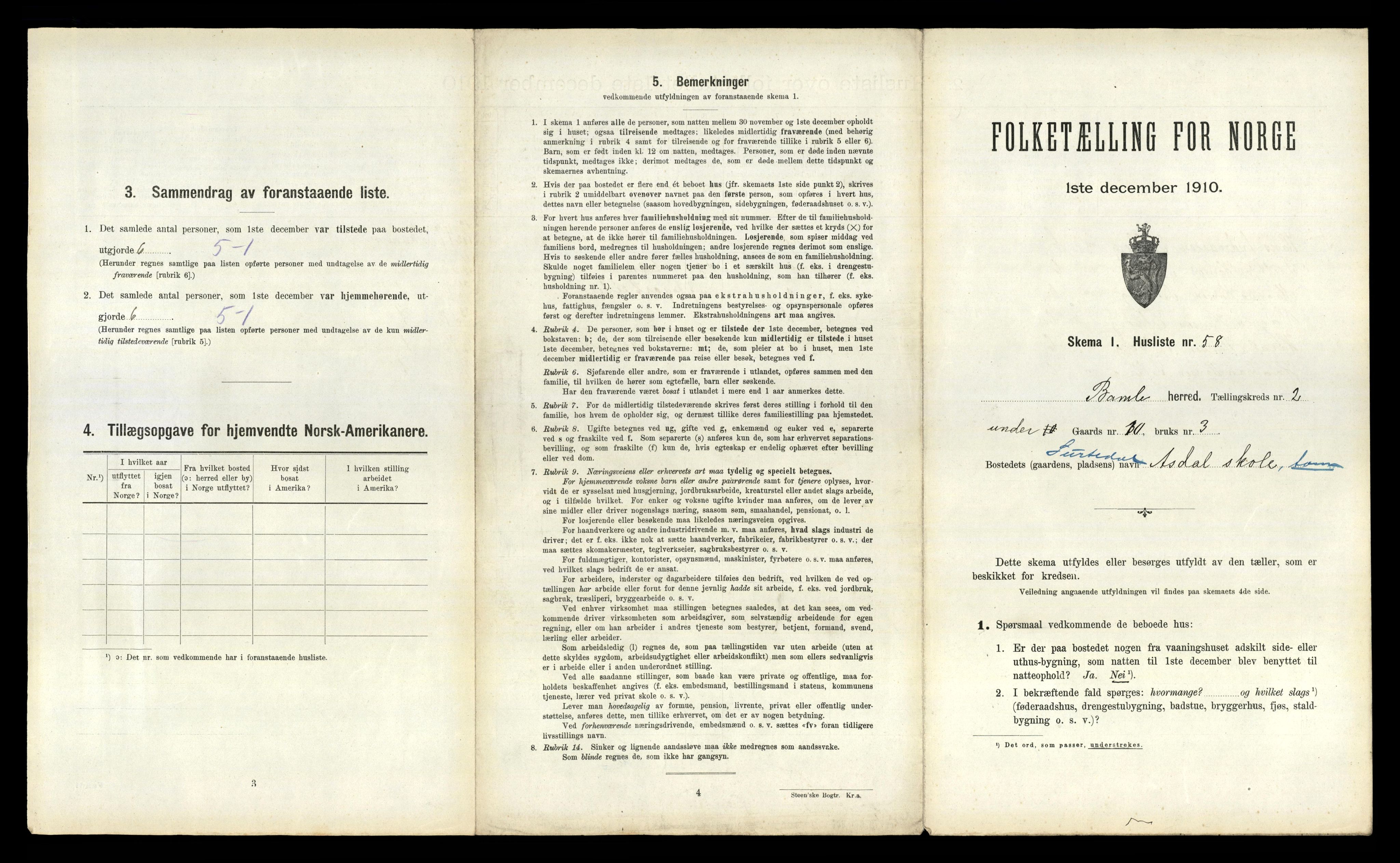 RA, 1910 census for Bamble, 1910, p. 476