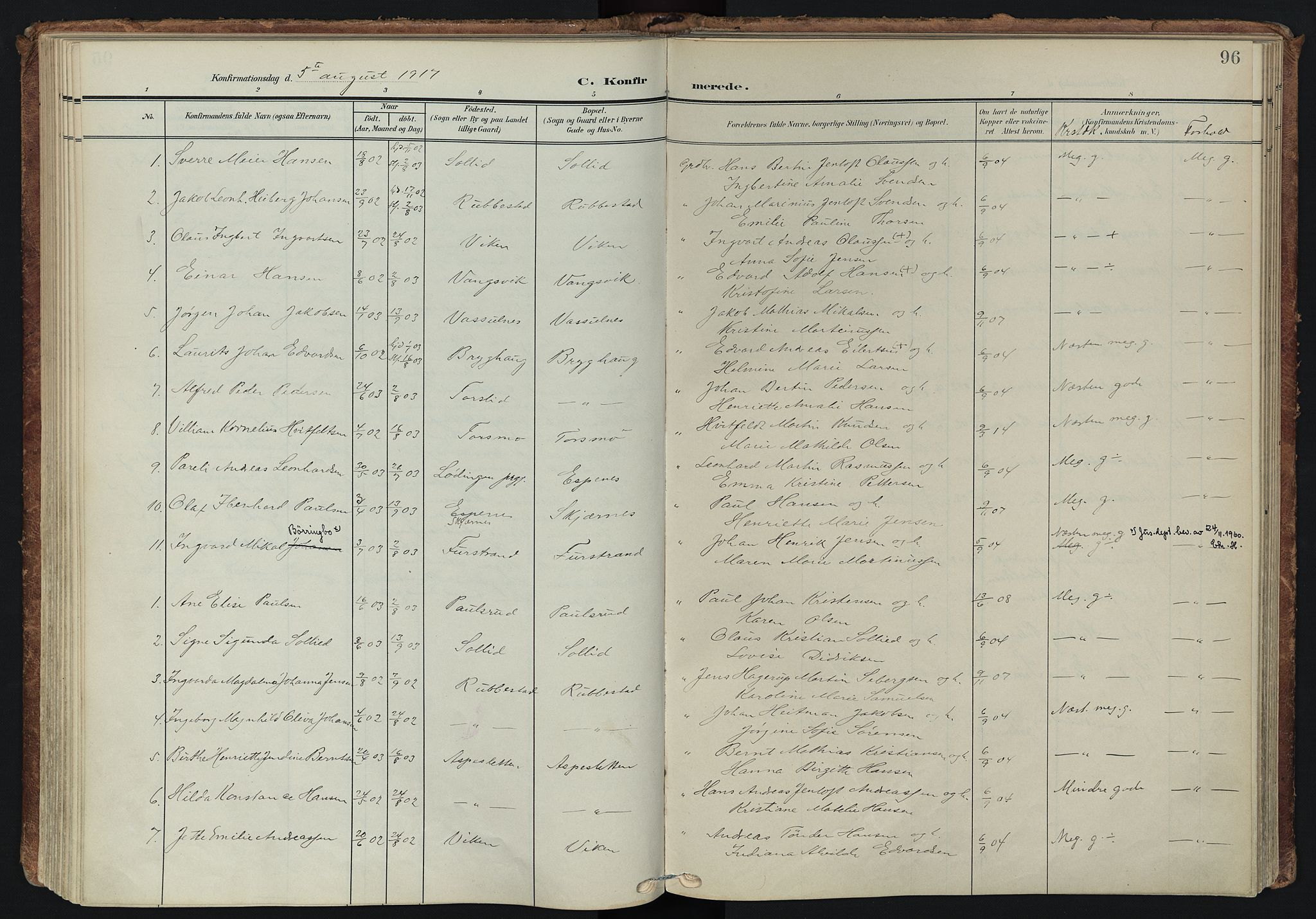 Tranøy sokneprestkontor, AV/SATØ-S-1313/I/Ia/Iaa/L0014kirke: Parish register (official) no. 14, 1905-1919, p. 96